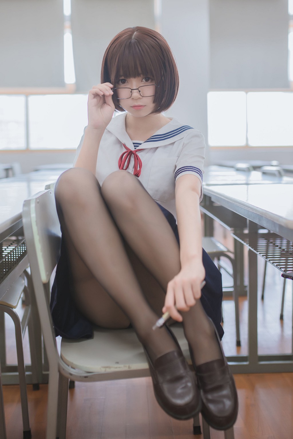 白金Saki《きのこ頭黒絲JK》 [Cosplay福利] 写真集[26P