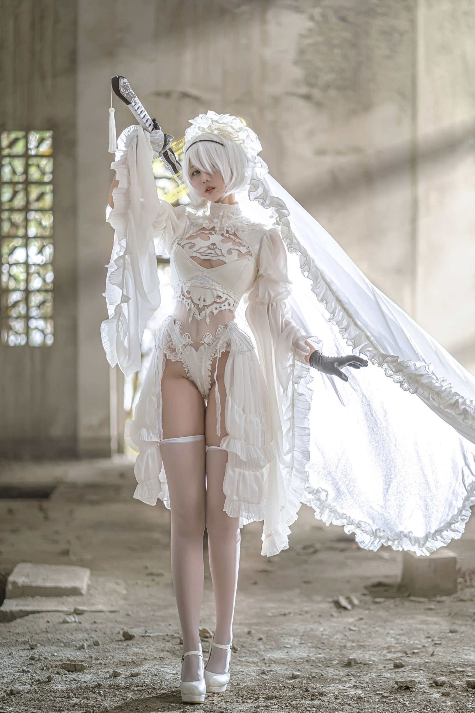 微博ฟูหลี่จีจิงเจียง 2B ชุดแต่งงานสีขาว