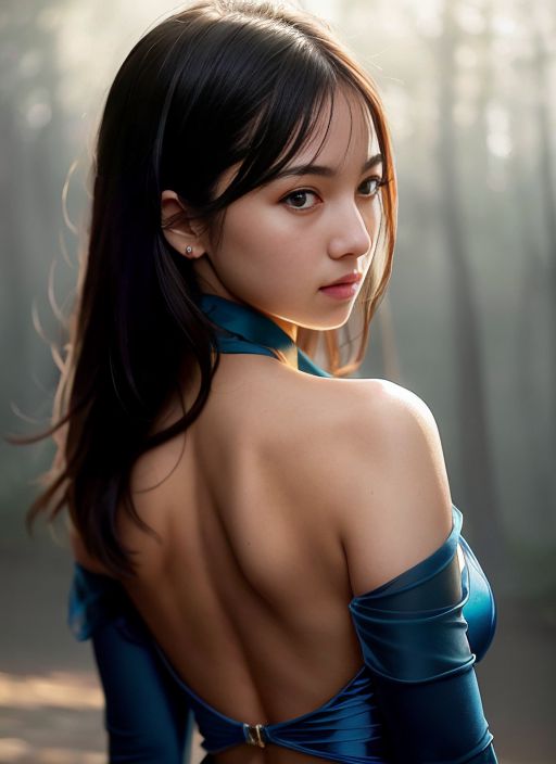 นางแบบชุดว่ายน้ำสีน้ำเงินสวยอก
