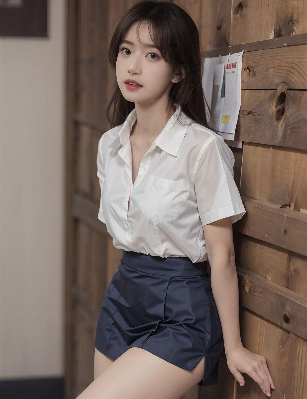 นักเรียนหญิงมัธยมปลายสวมชุดเซเลอร์ในห้องเรียน