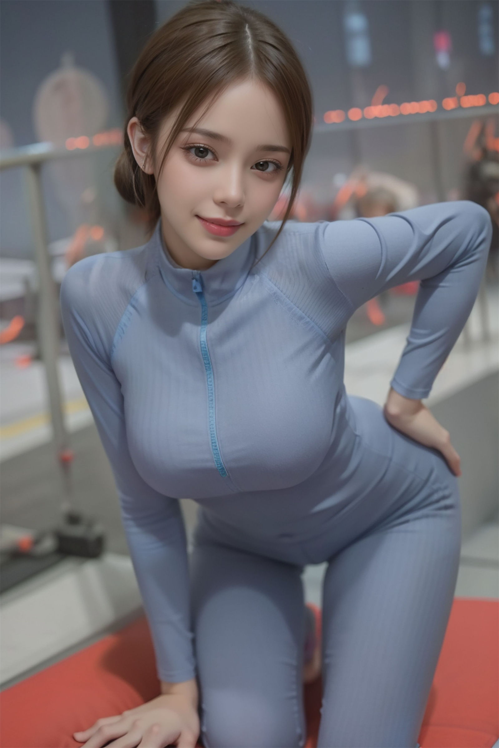 アクアブルータイトパンツの美少女写真
