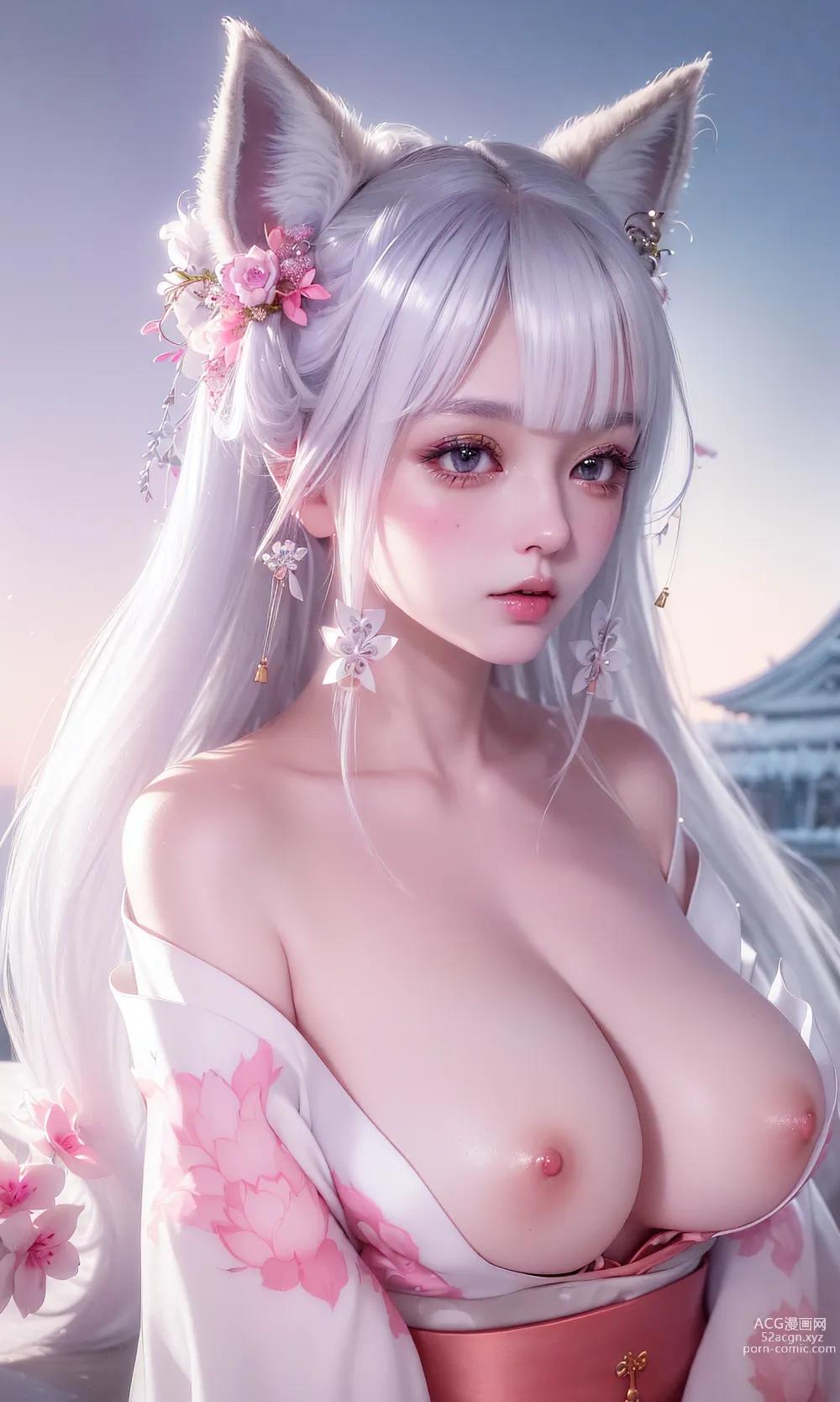AI繪圖 P站作者-伶合集 古裝開胸狐女