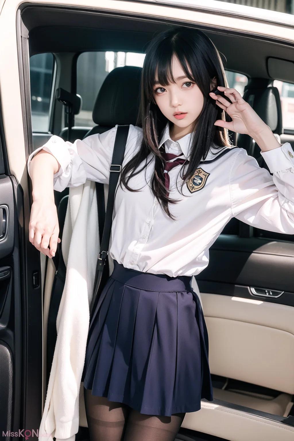 AI สร้าง] AI หญิงสาวสวยในรถ สวมถุงน่อง โชว์ภาพนู้ด (160 ภาพ)