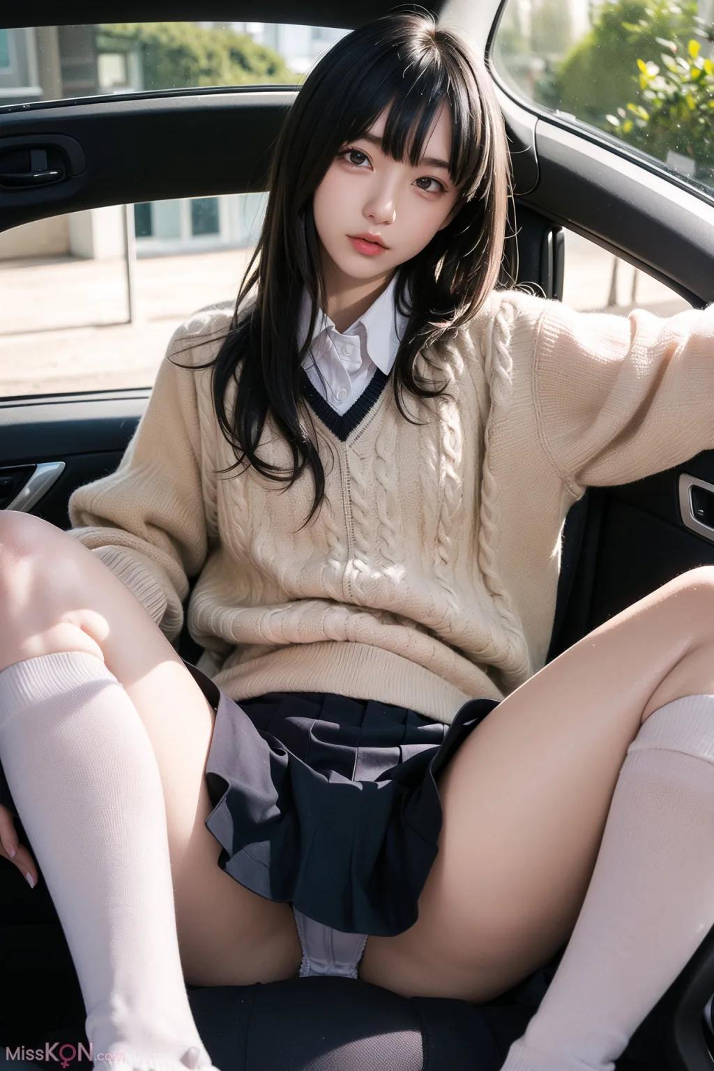 AI สร้าง] AI หญิงสาวสวยในรถ สวมถุงน่อง โชว์ภาพนู้ด (160 ภาพ)