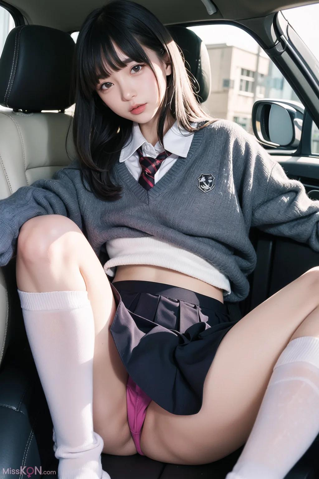 AI สร้าง] AI หญิงสาวสวยในรถ สวมถุงน่อง โชว์ภาพนู้ด (160 ภาพ)
