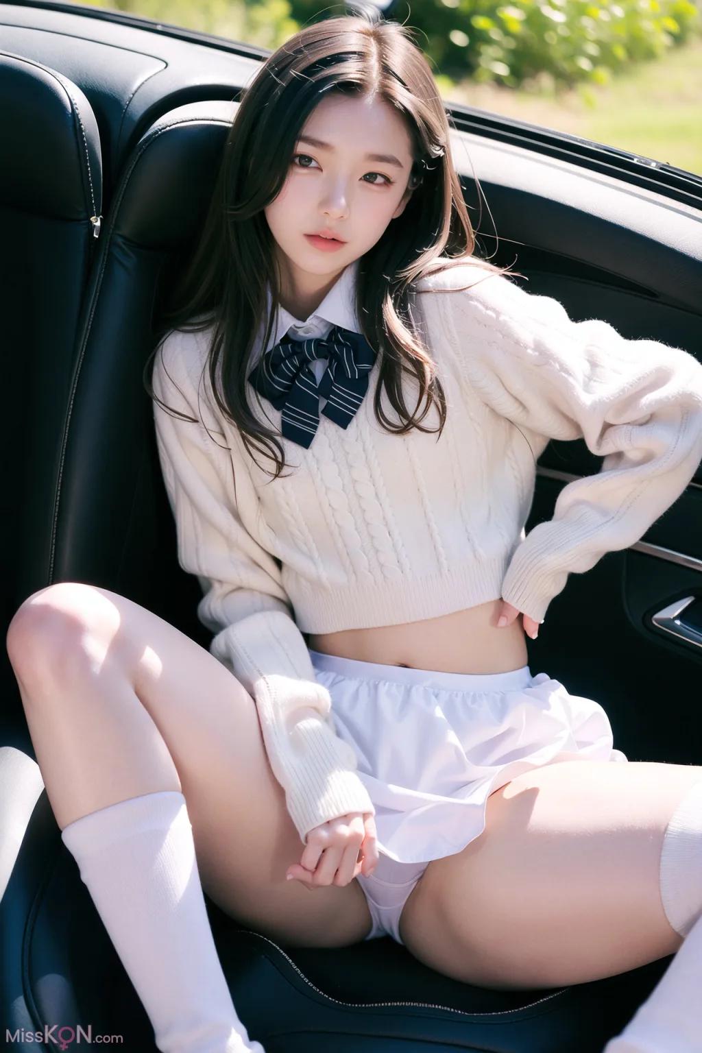 AI สร้าง] AI หญิงสาวสวยในรถ สวมถุงน่อง โชว์ภาพนู้ด (160 ภาพ)