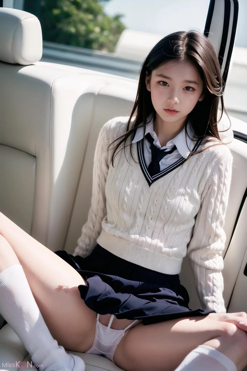 AI สร้าง] AI หญิงสาวสวยในรถ สวมถุงน่อง โชว์ภาพนู้ด (160 ภาพ)