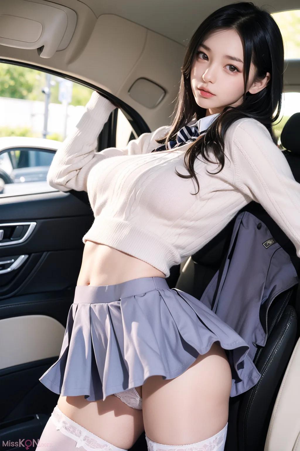 AI สร้าง] AI หญิงสาวสวยในรถ สวมถุงน่อง โชว์ภาพนู้ด (160 ภาพ)