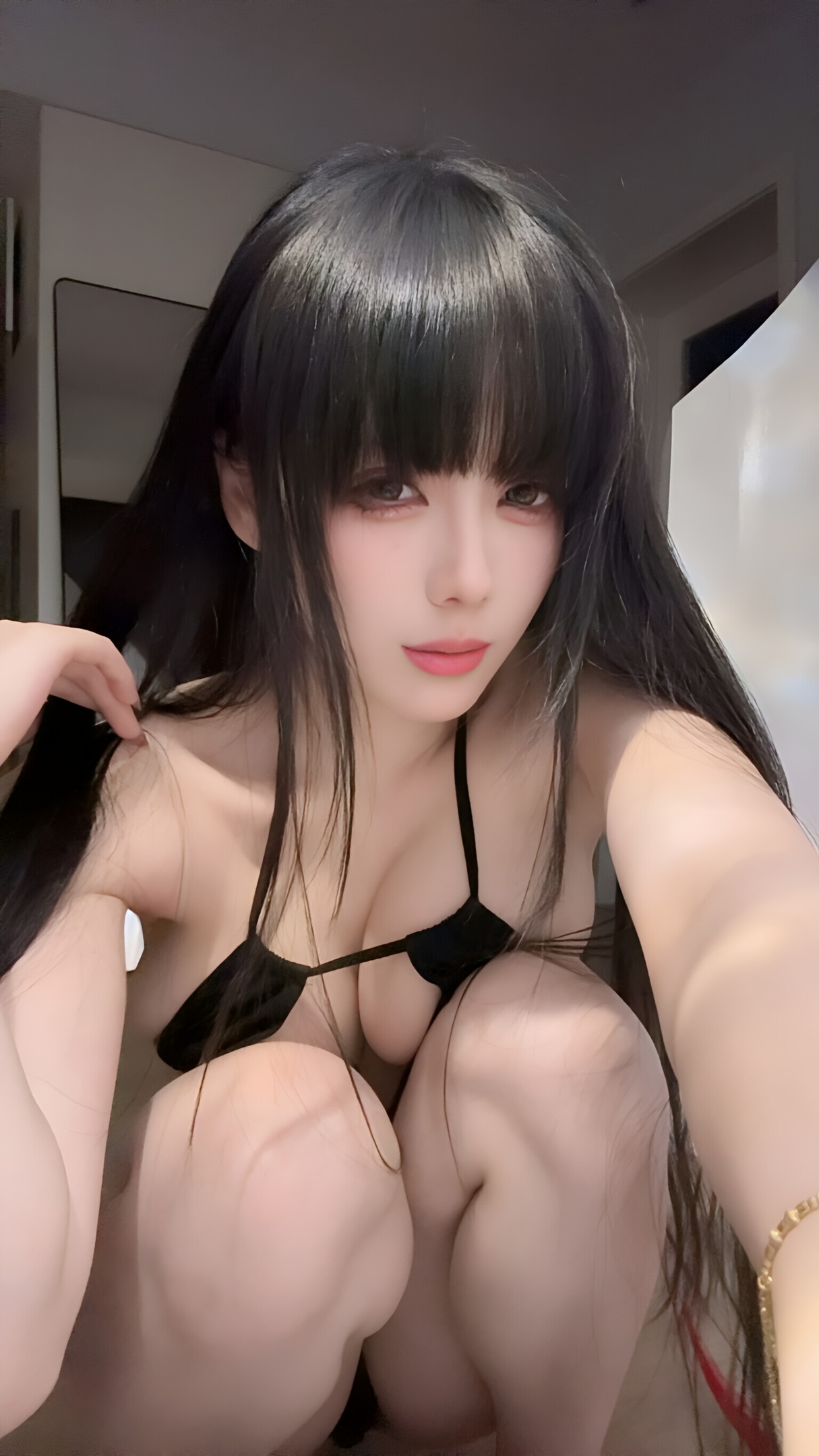 Jiu Yan 2025년 6월 Douyin 회원 란제리 검정 스타킹 43P1V
