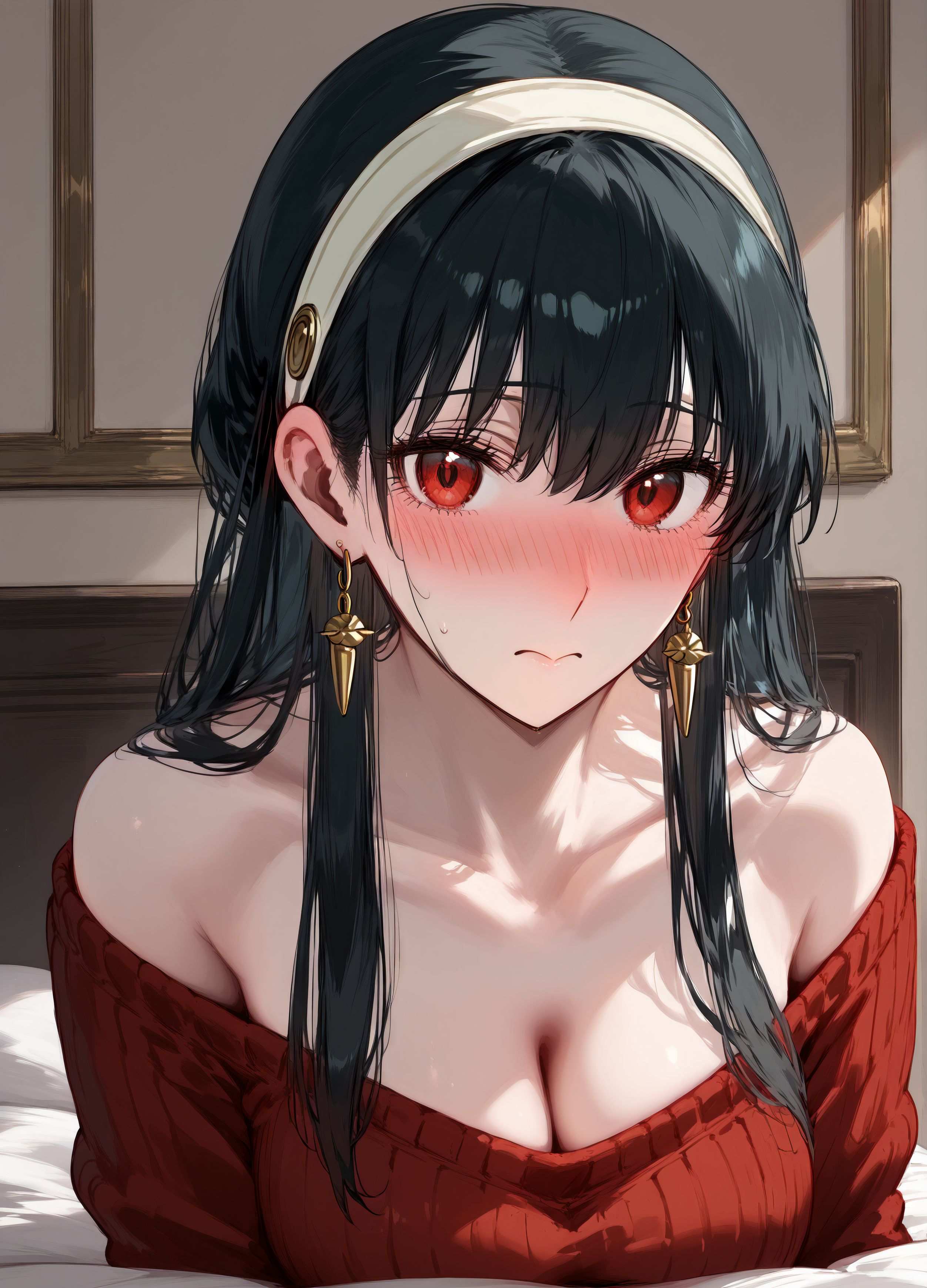 AI Generated - Anime Girl Yor Forger 红裙黑丝蕾丝吊带袜 致命诱惑卧室系列 185P