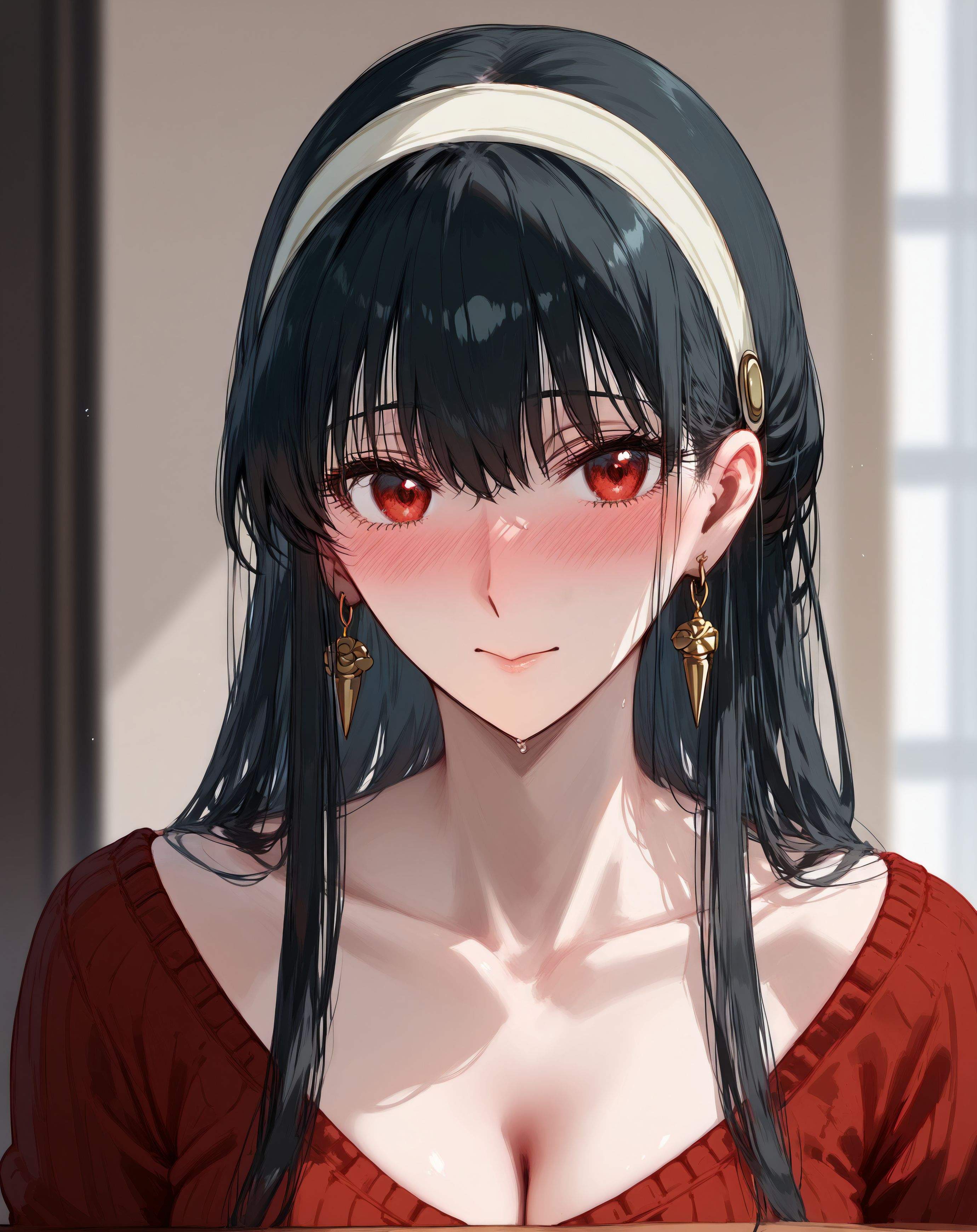 AI Generated - Anime Girl Yor Forger 红裙黑丝蕾丝吊带袜 致命诱惑卧室系列 185P