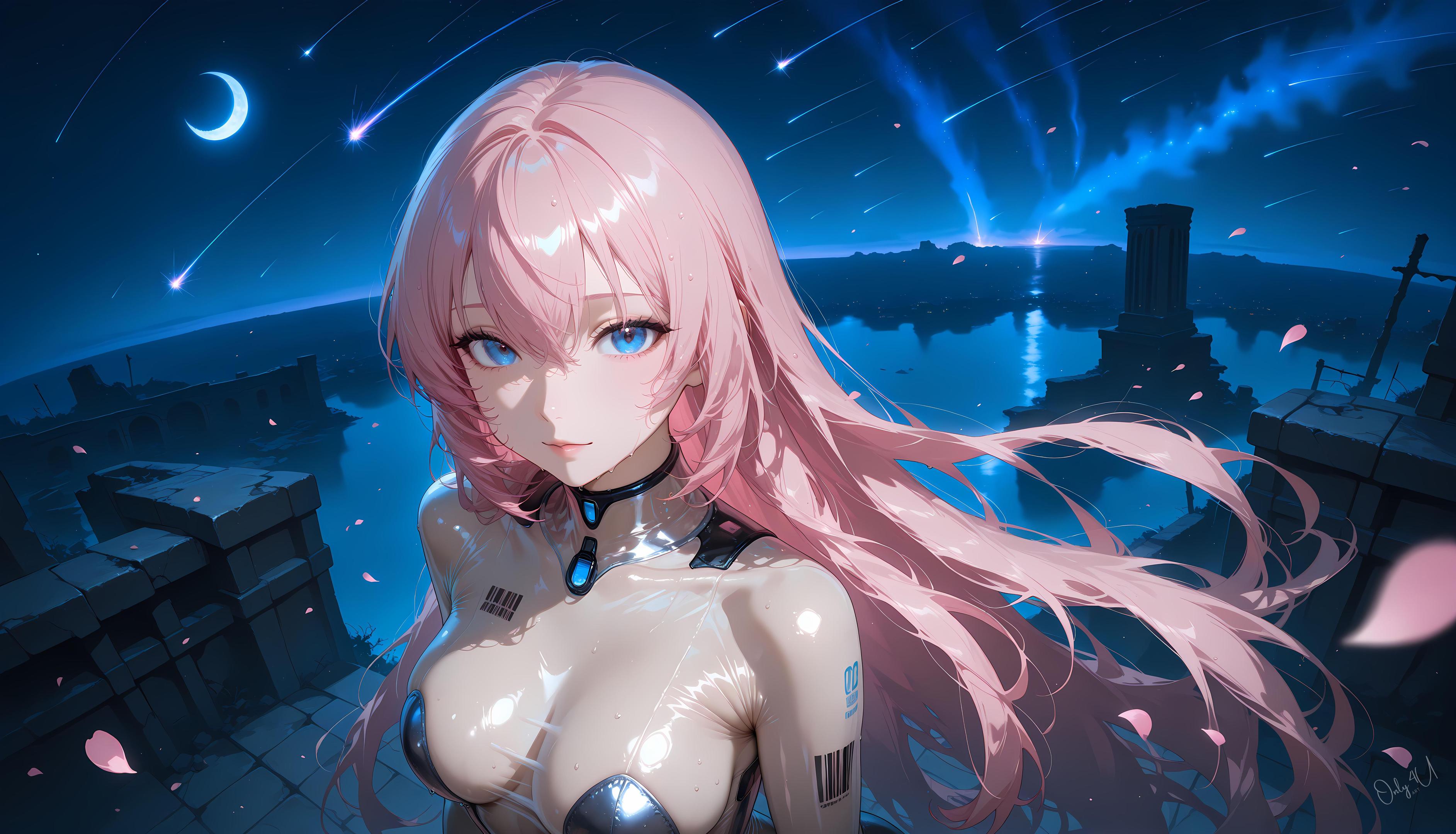 AI Generated Anime Girl - 巡音流歌 Megurine Luka 粉发歌姬皮衣开档黑丝 触手调教肉感无修正 62P