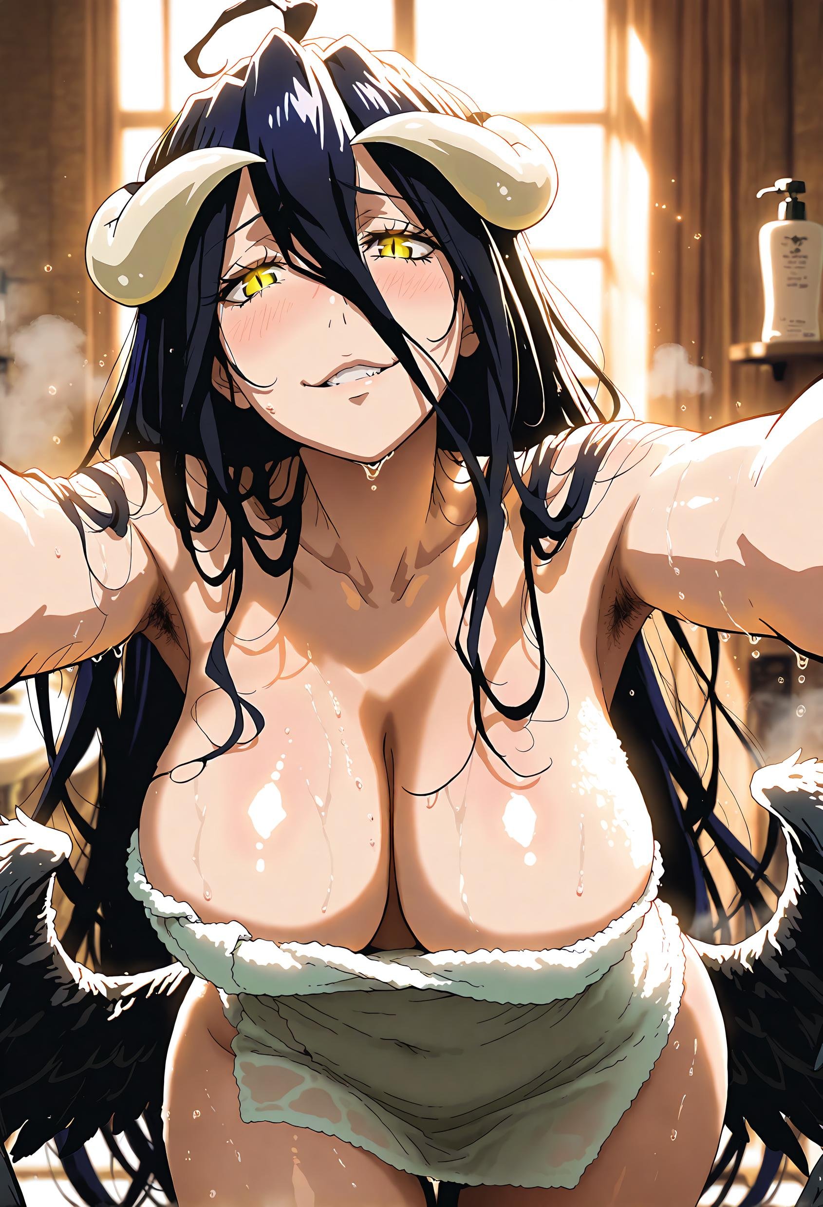 AI Generated Anime Girl - 雅儿贝德 Albedo 纯白恶魔女仆 黑丝吊带开裆 翅膀全开 肉感无修正 49P