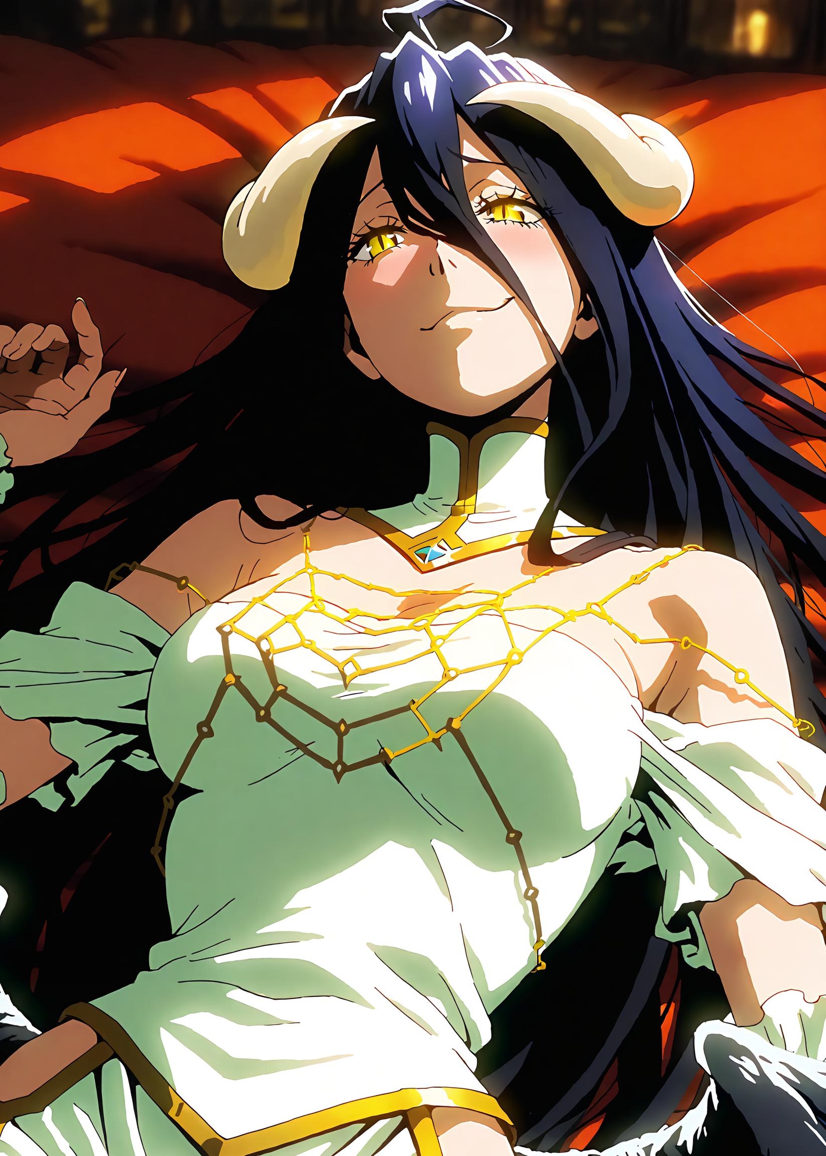 AI Generated Anime Girl - 雅儿贝德 Albedo 纯白恶魔女仆 黑丝吊带开裆 翅膀全开 肉感无修正 49P