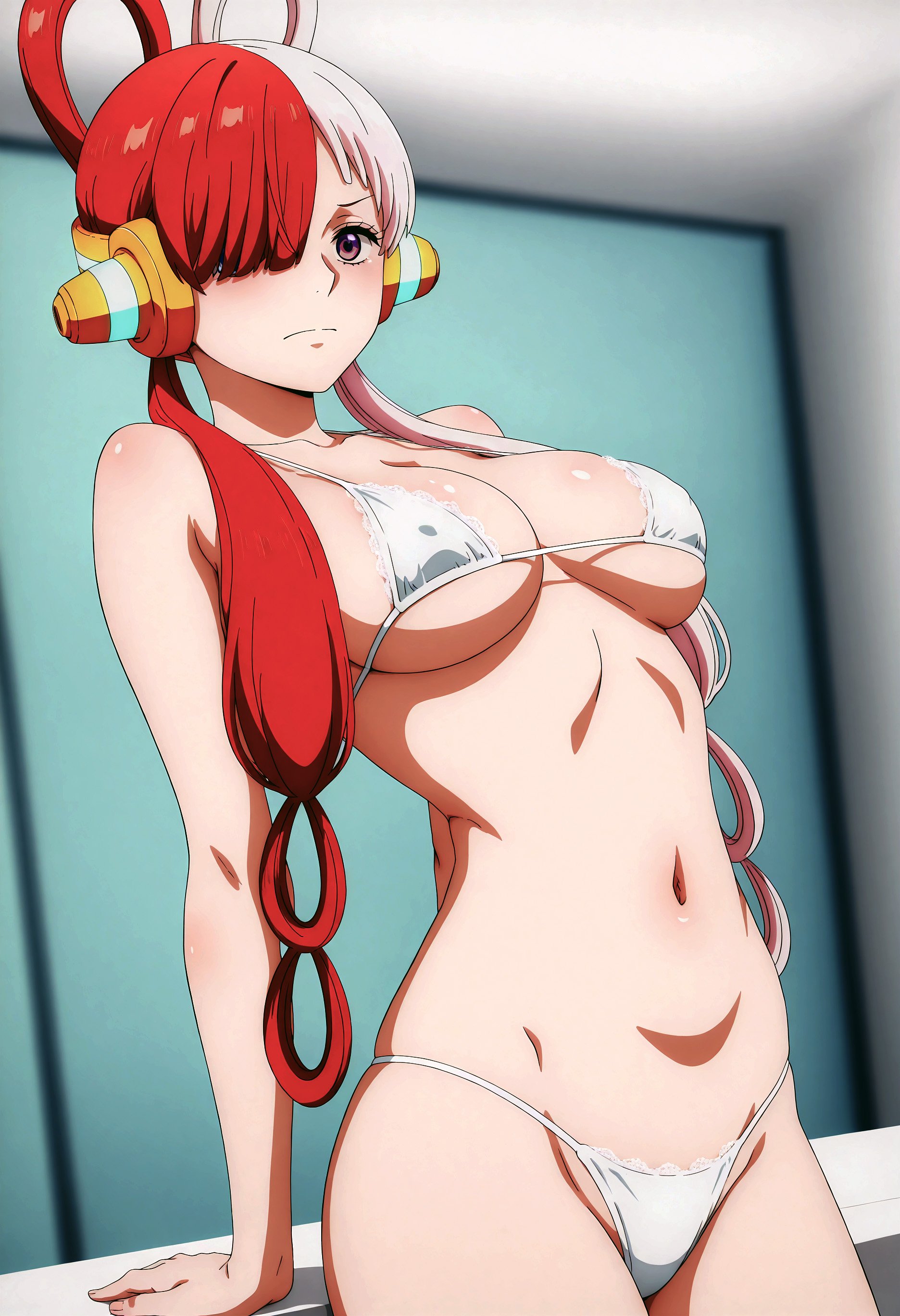 AI Generated Anime Girl - [2D] 乌塔 Uta (航海王：红发歌姬) 红发巨乳歌姬舞台装撕裂 黑丝开档音乐诱惑肉感无修正 47P