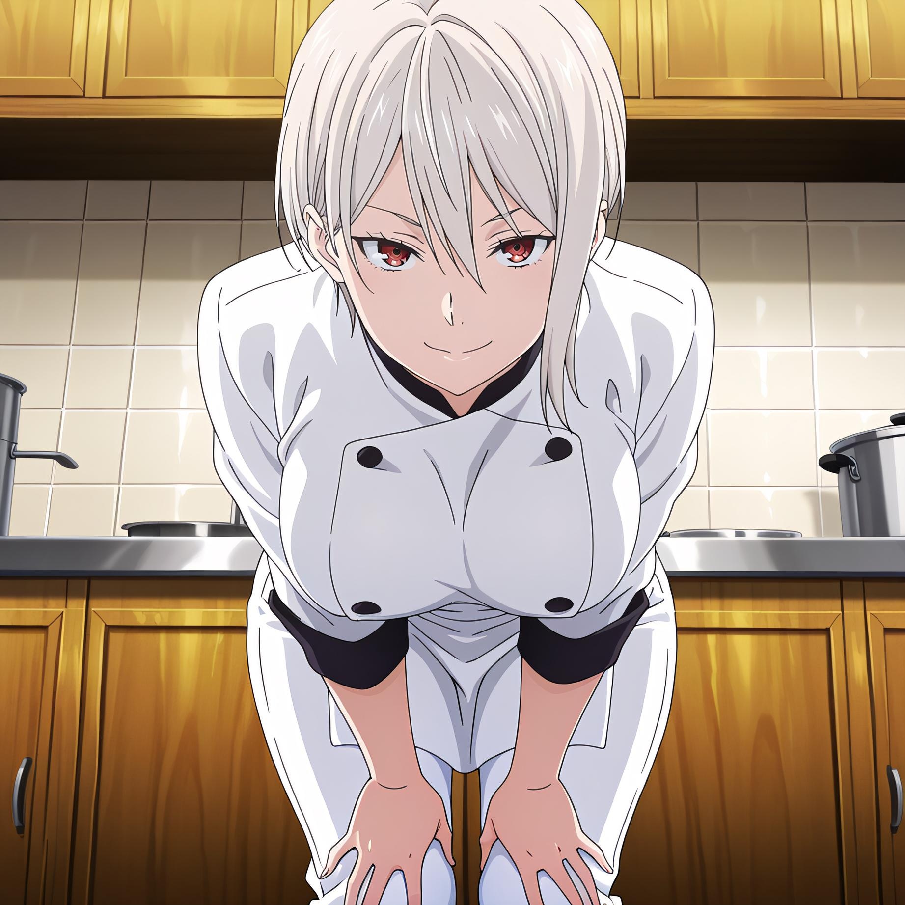 AI Generated Anime Girl - [2D] 薙切爱丽丝 Alice Nakiri 白发巨乳料理大小姐 裸围裙开档黑丝 极致肉感无修正 110P