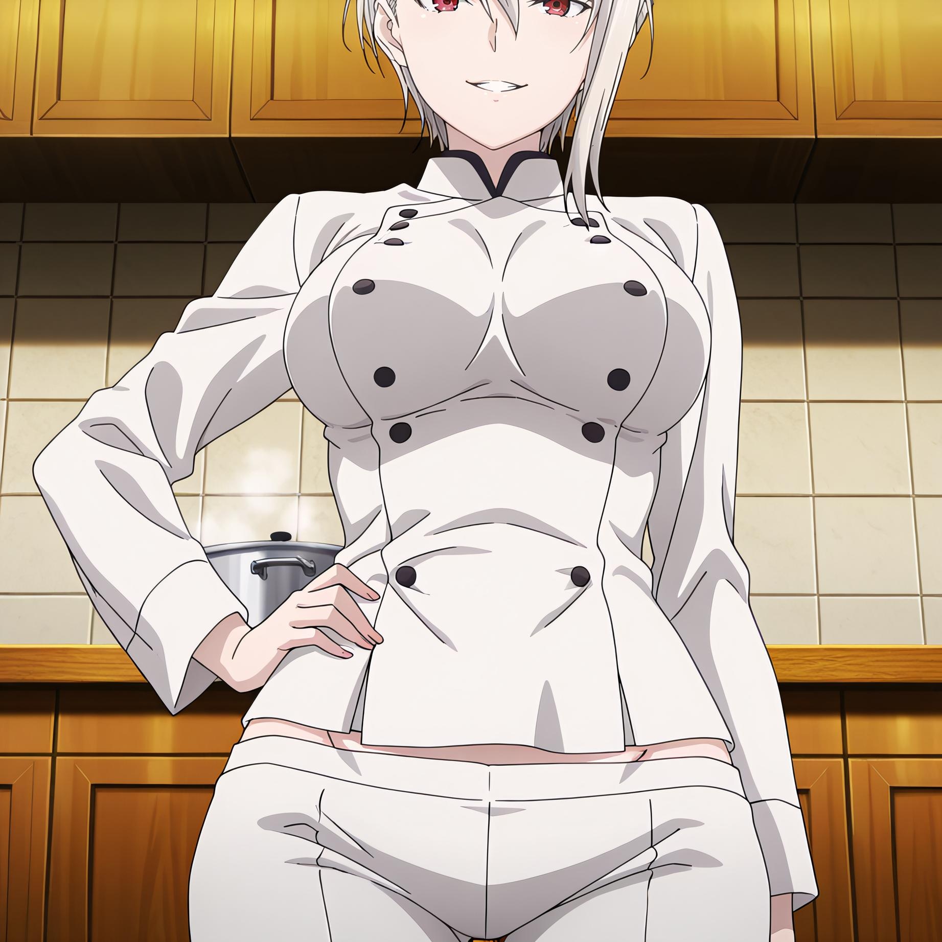 AI Generated Anime Girl - [2D] 薙切爱丽丝 Alice Nakiri 白发巨乳料理大小姐 裸围裙开档黑丝 极致肉感无修正 110P