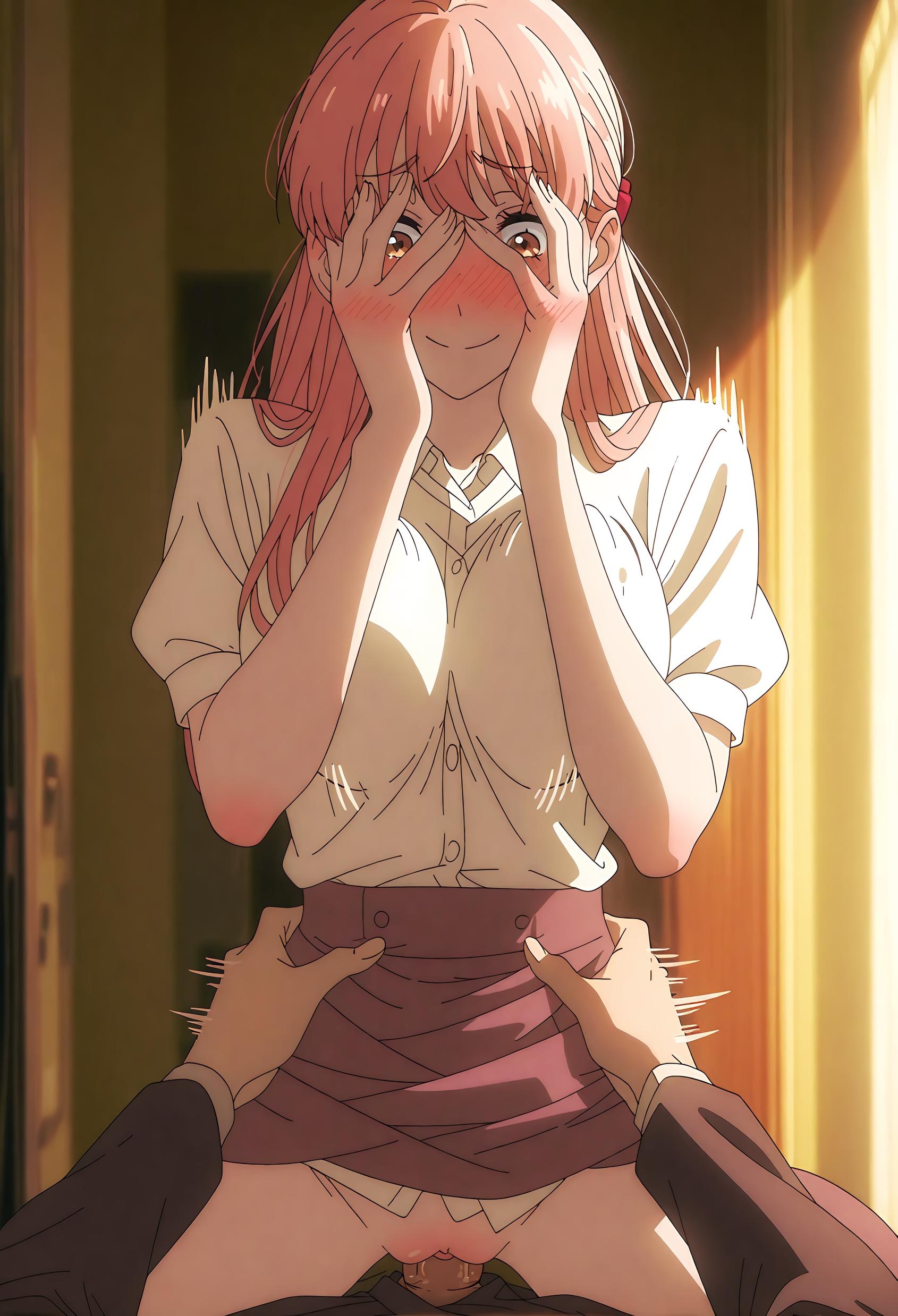 AI Generated Anime Girl - [2D] 桃濑成海 Narumi Momose (Wotakoi) 黑发校服少女 黑丝开档 娇喘肉感无修正 37P