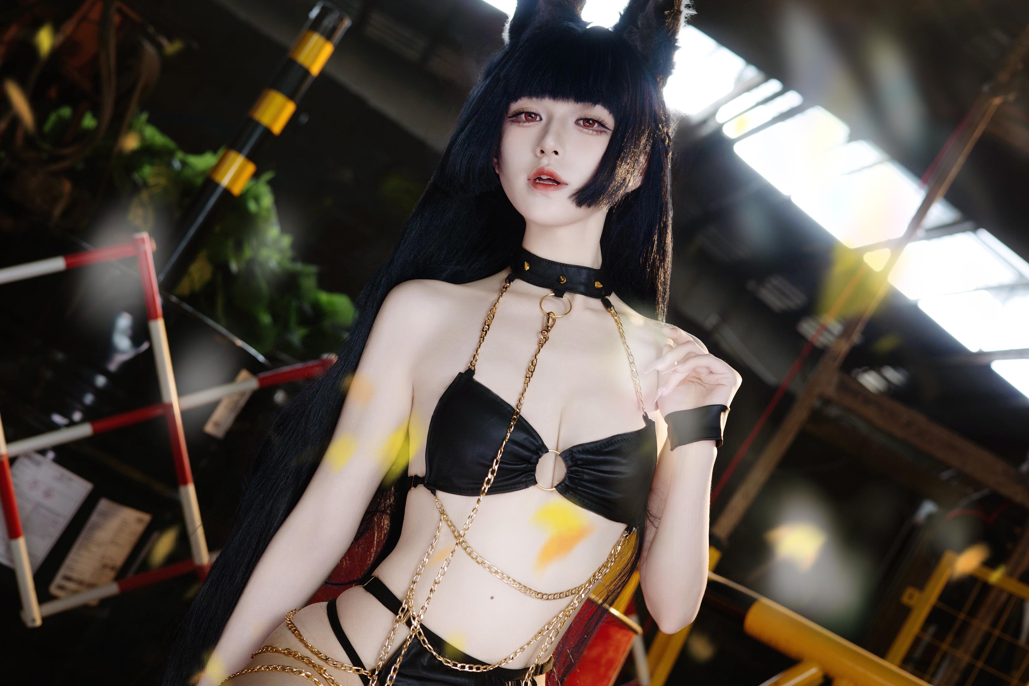 [cosplay] 双木扶苏 - cos 星见雅：真人写实绝区零虚狩狐娘 黑发狐耳撕裂和服巨乳黑丝开档 极致诱惑无修正 30P