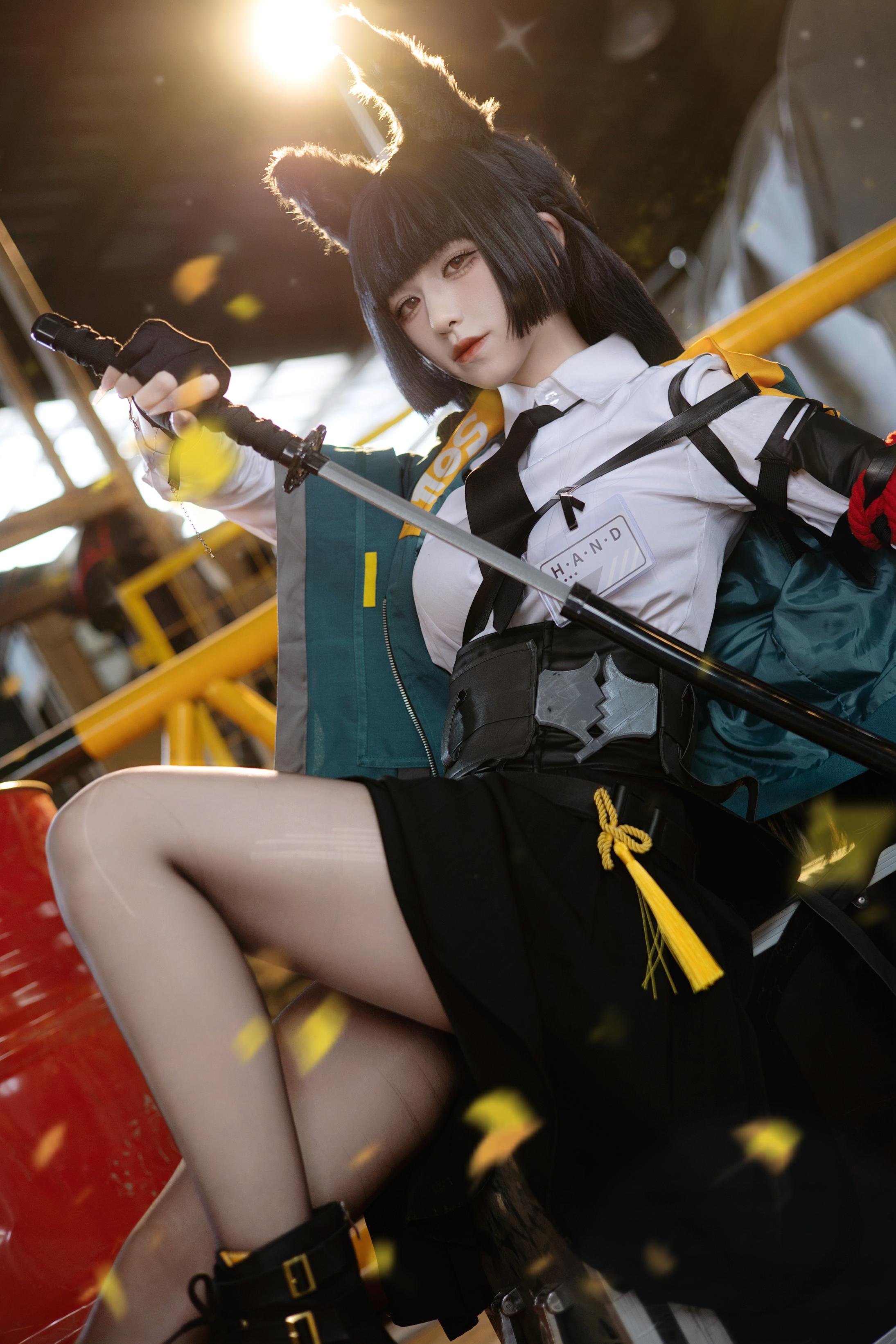 [cosplay] 双木扶苏 - cos 星见雅：真人写实绝区零虚狩狐娘 黑发狐耳撕裂和服巨乳黑丝开档 极致诱惑无修正 30P