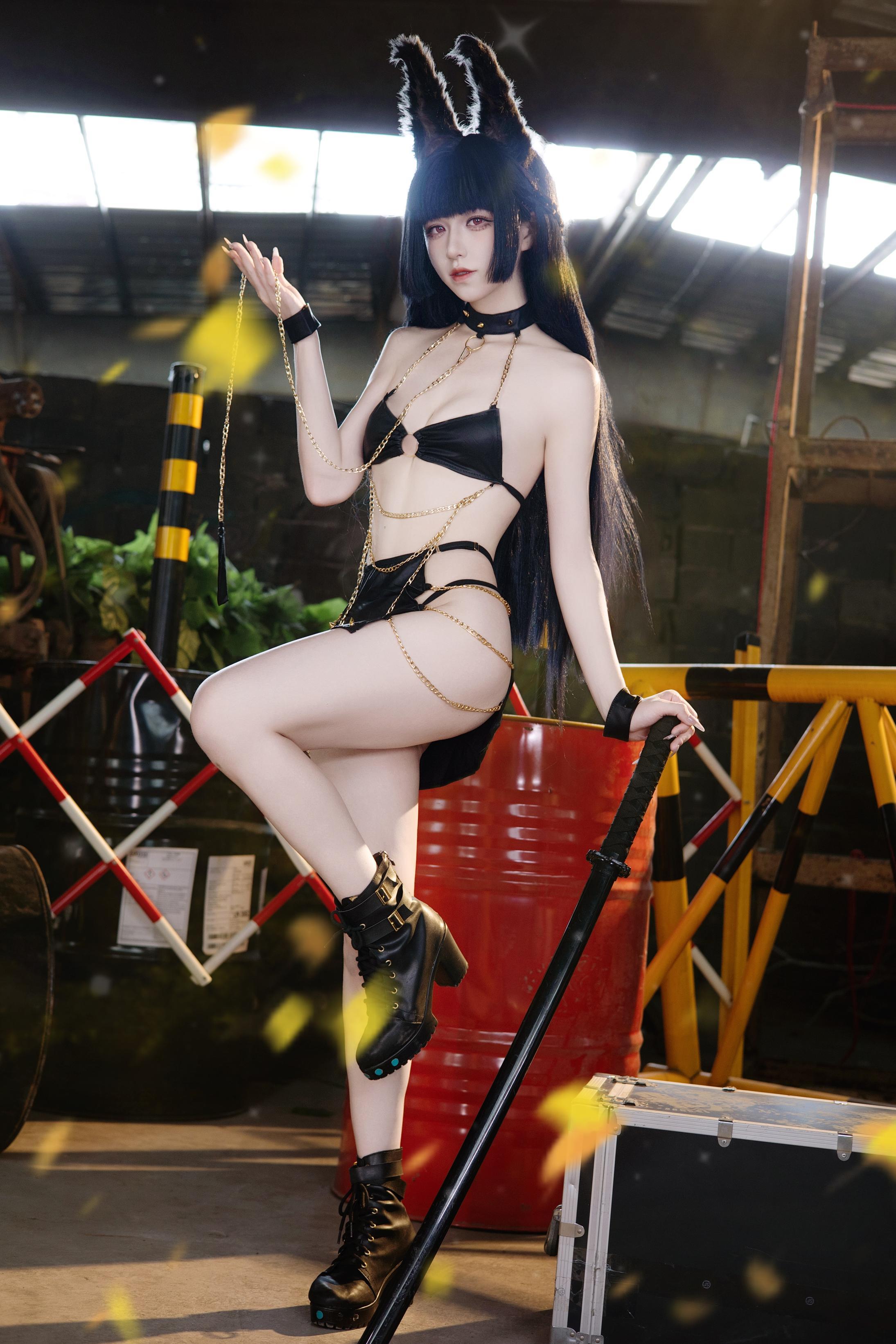 [cosplay] 双木扶苏 - cos 星见雅：真人写实绝区零虚狩狐娘 黑发狐耳撕裂和服巨乳黑丝开档 极致诱惑无修正 30P