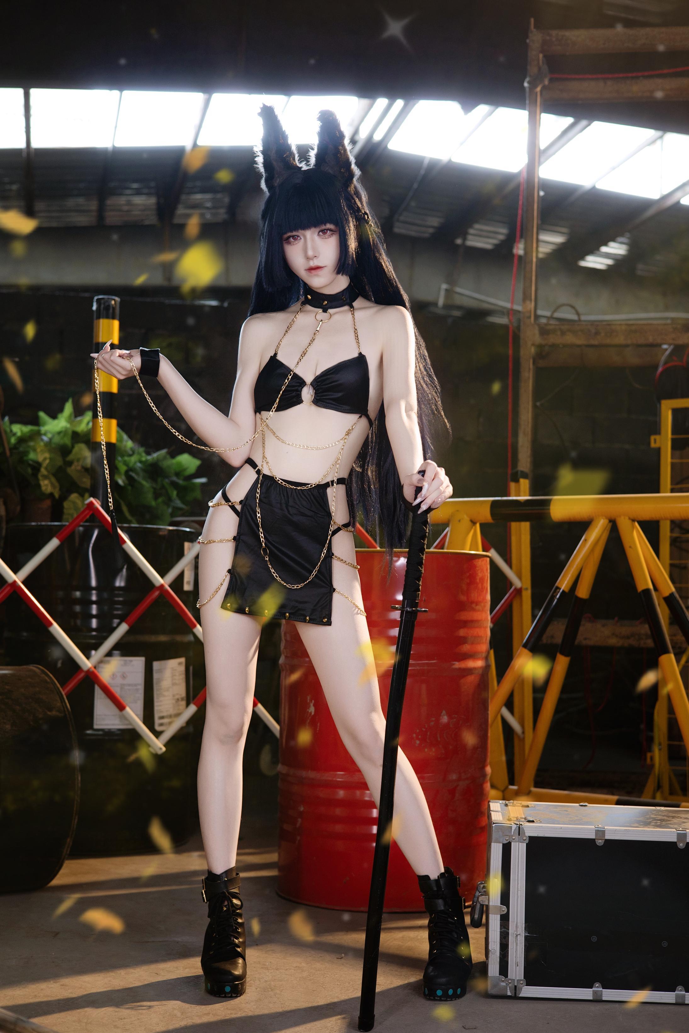 [cosplay] 双木扶苏 - cos 星见雅：真人写实绝区零虚狩狐娘 黑发狐耳撕裂和服巨乳黑丝开档 极致诱惑无修正 30P