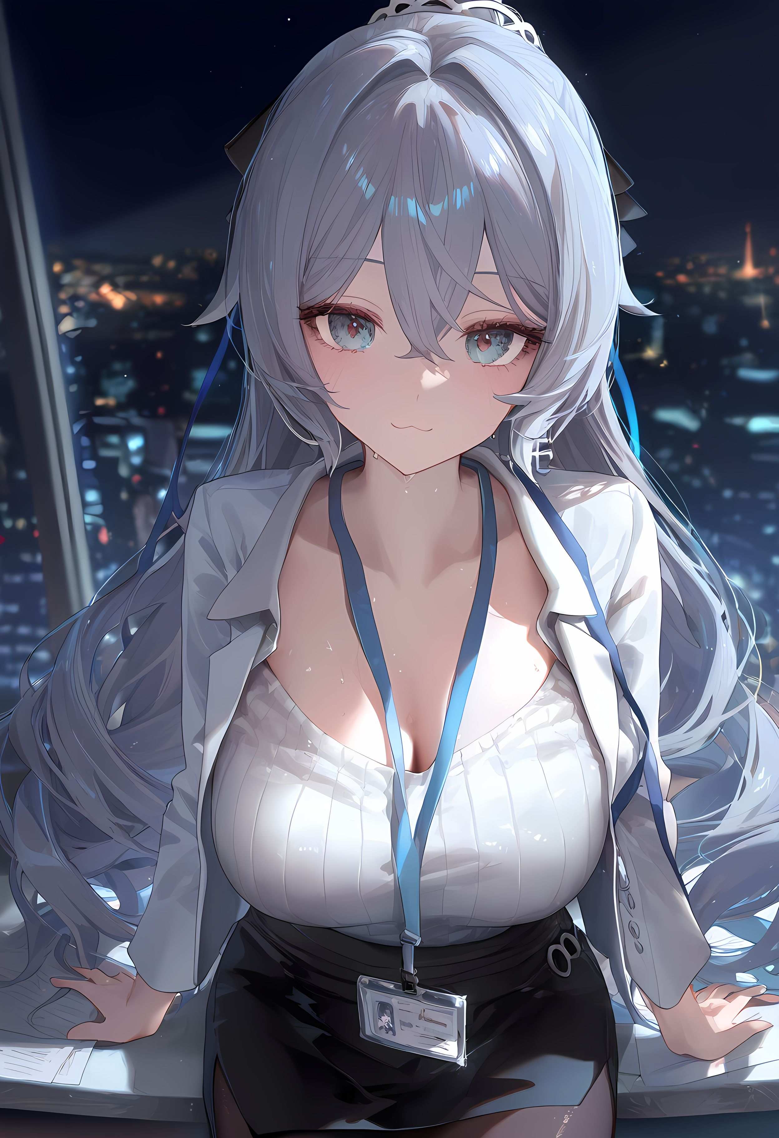 AI Generated Anime Girl - [2D] 布洛妮娅：崩坏3银发紫瞳黑客少女 机械失灵的OL制服诱惑 蓝光数据流中堕落 290P
