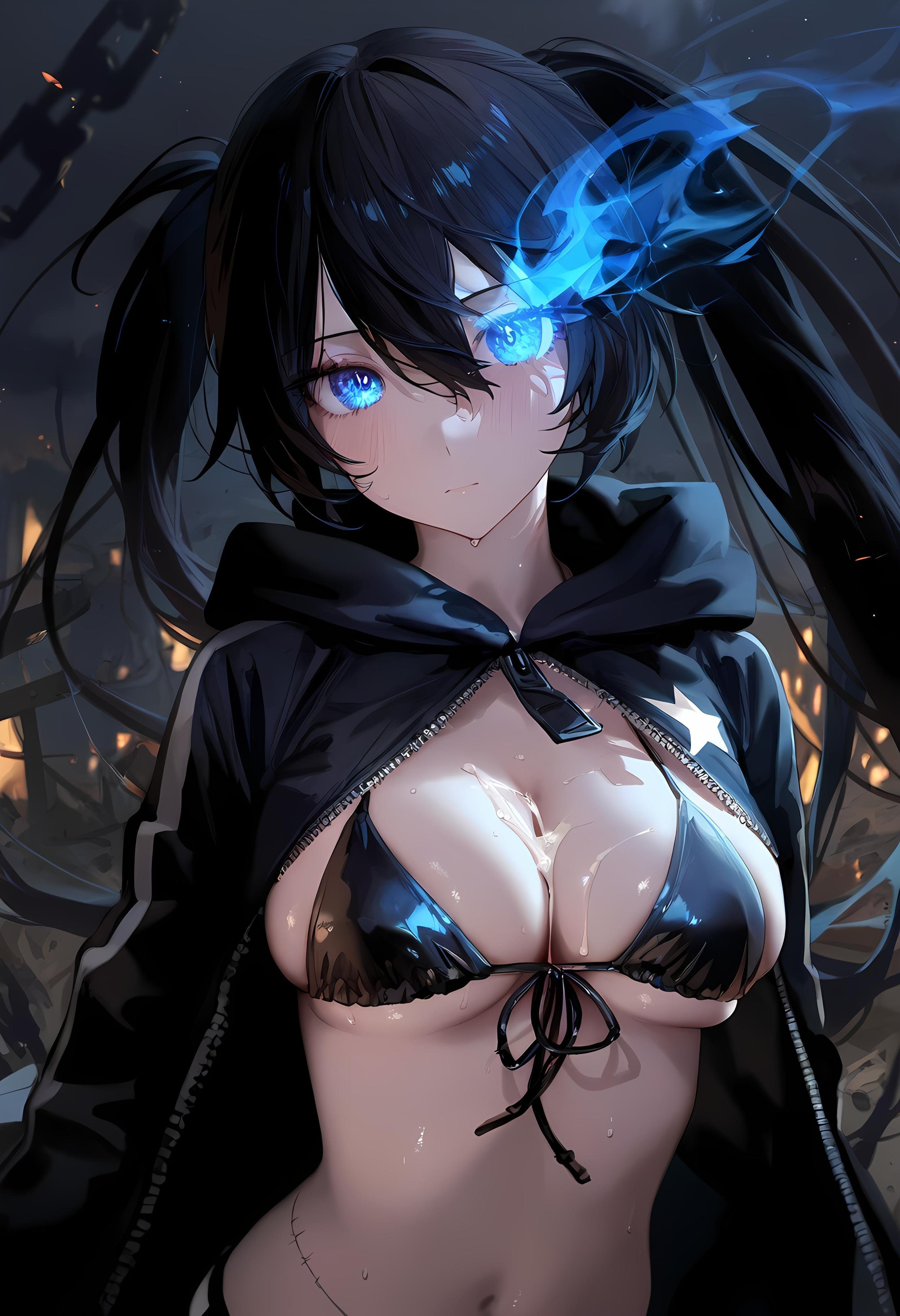 AI Generated Anime Girl - [2D] 黑岩射手：原创动漫黑发蓝眼战斗少女 武器失控的蓝色魅惑 战斗少女的疯狂射击 263P