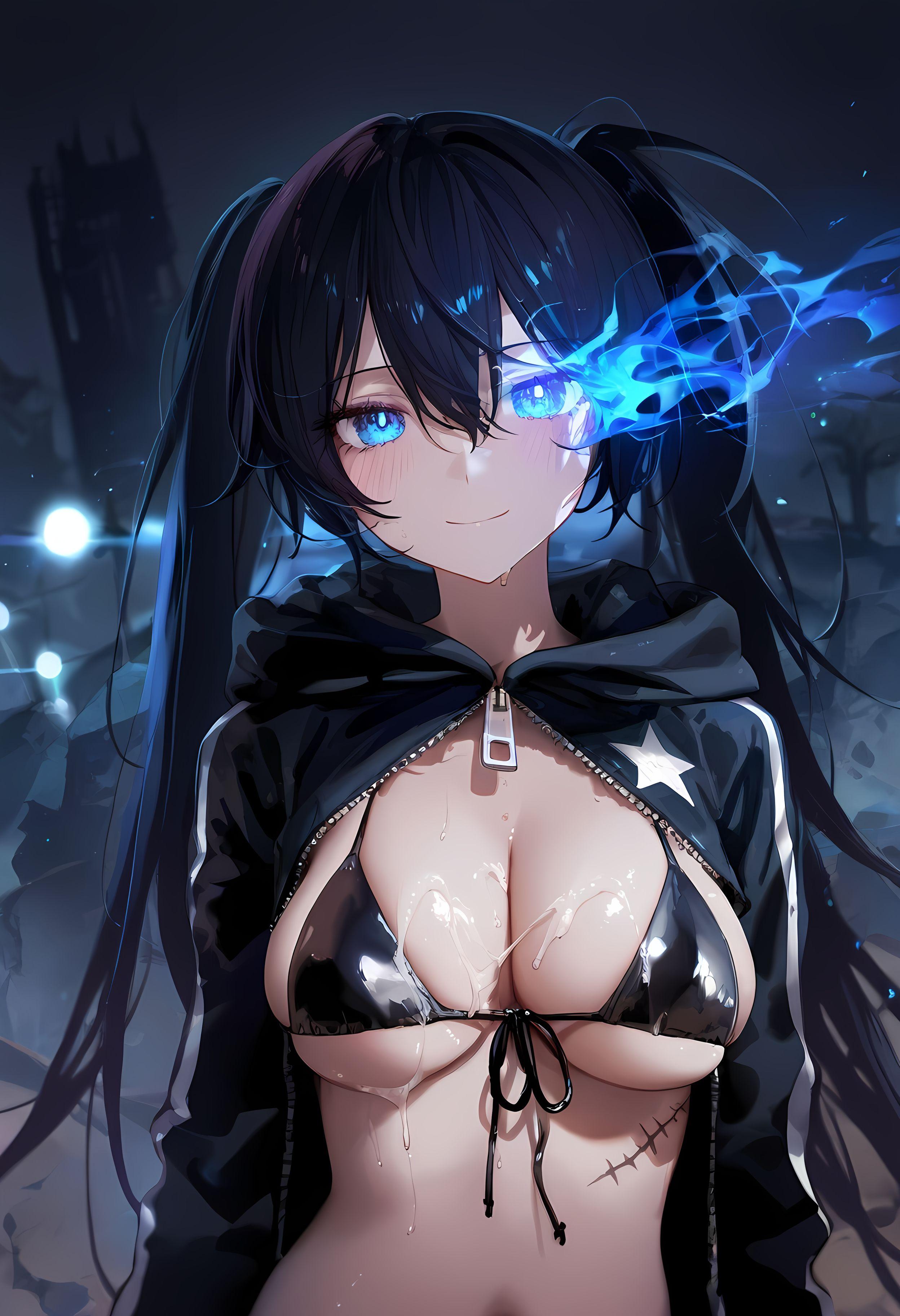 AI Generated Anime Girl - [2D] 黑岩射手：原创动漫黑发蓝眼战斗少女 武器失控的蓝色魅惑 战斗少女的疯狂射击 263P