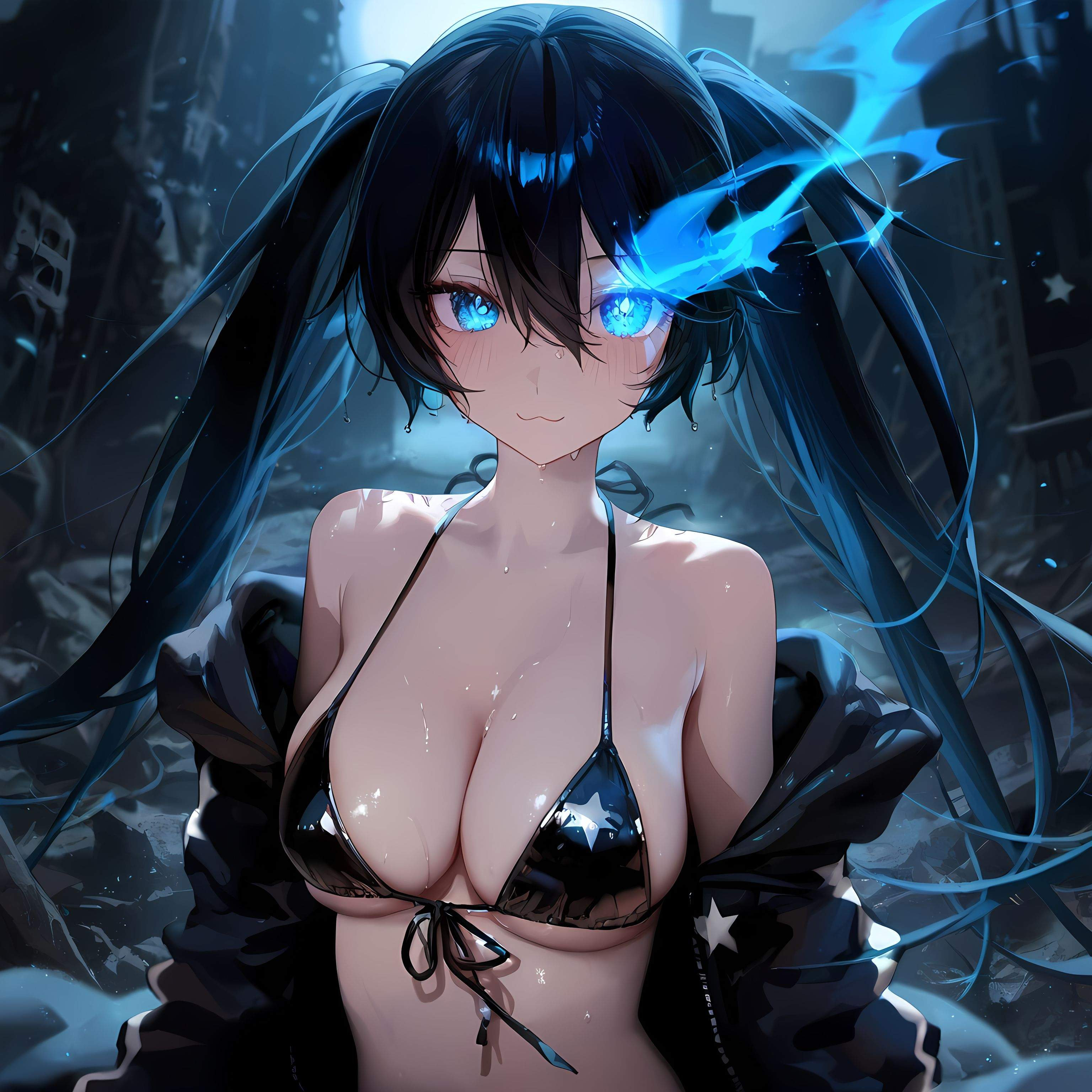 AI Generated Anime Girl - [2D] 黑岩射手：原创动漫黑发蓝眼战斗少女 武器失控的蓝色魅惑 战斗少女的疯狂射击 263P