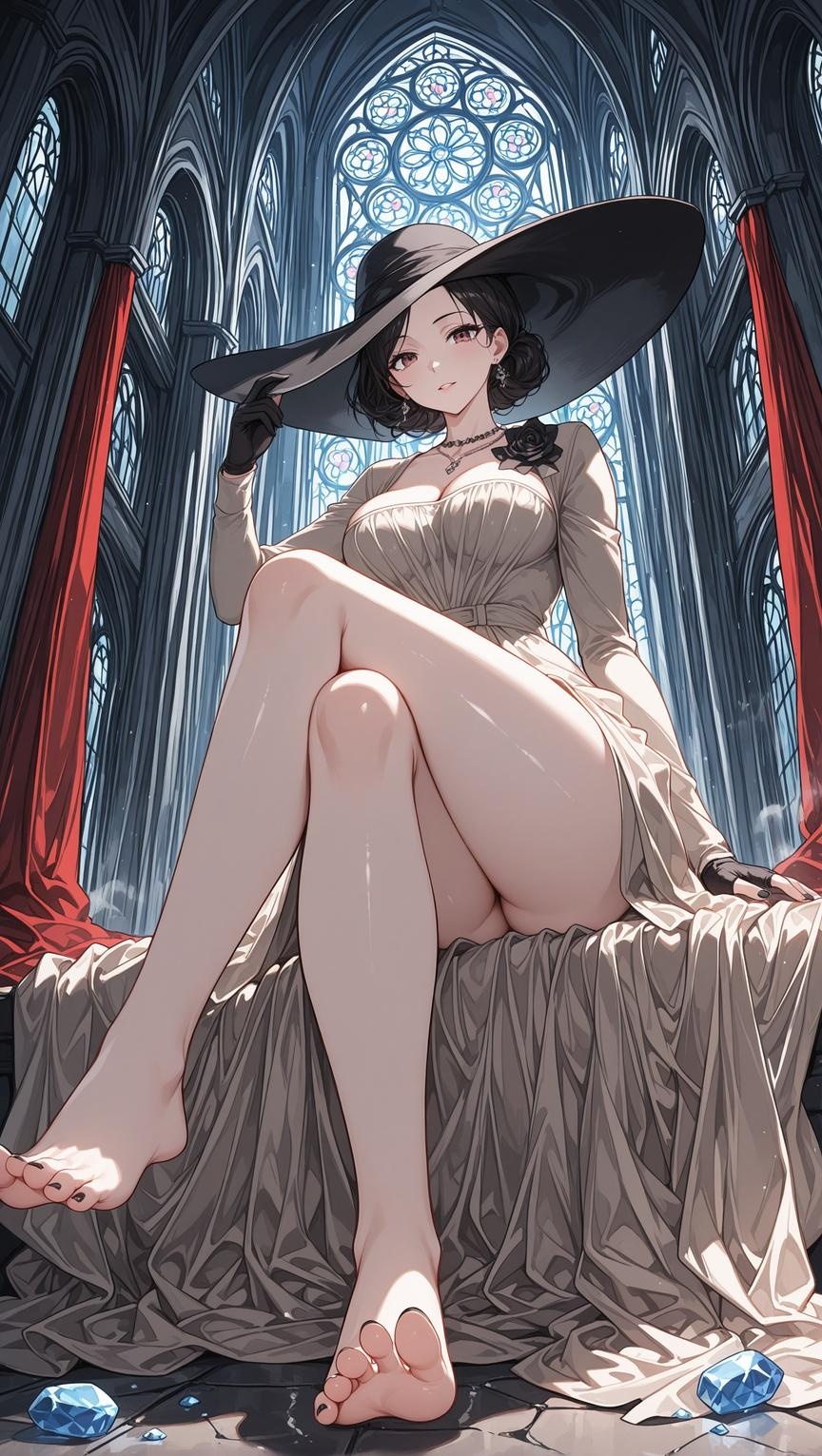 AI Generated Anime Girl - [3D] 阿尔茜娜·德米特雷斯库：生化危机8黑发吸血鬼贵族 古堡夜宴的堕落诱惑 月光下的禁忌盛宴 52P