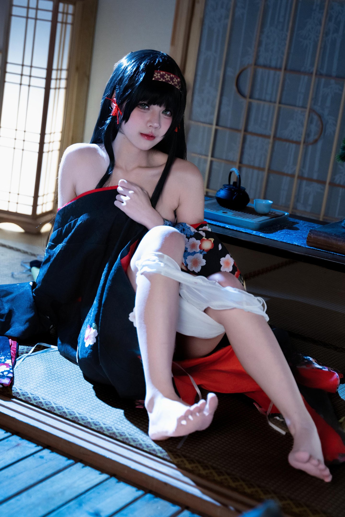 [cosplay] 清水凪 - [真人写实] cos 莲华：白发兽耳猫娘御姐 巨乳黑丝开档湿身透视 62P