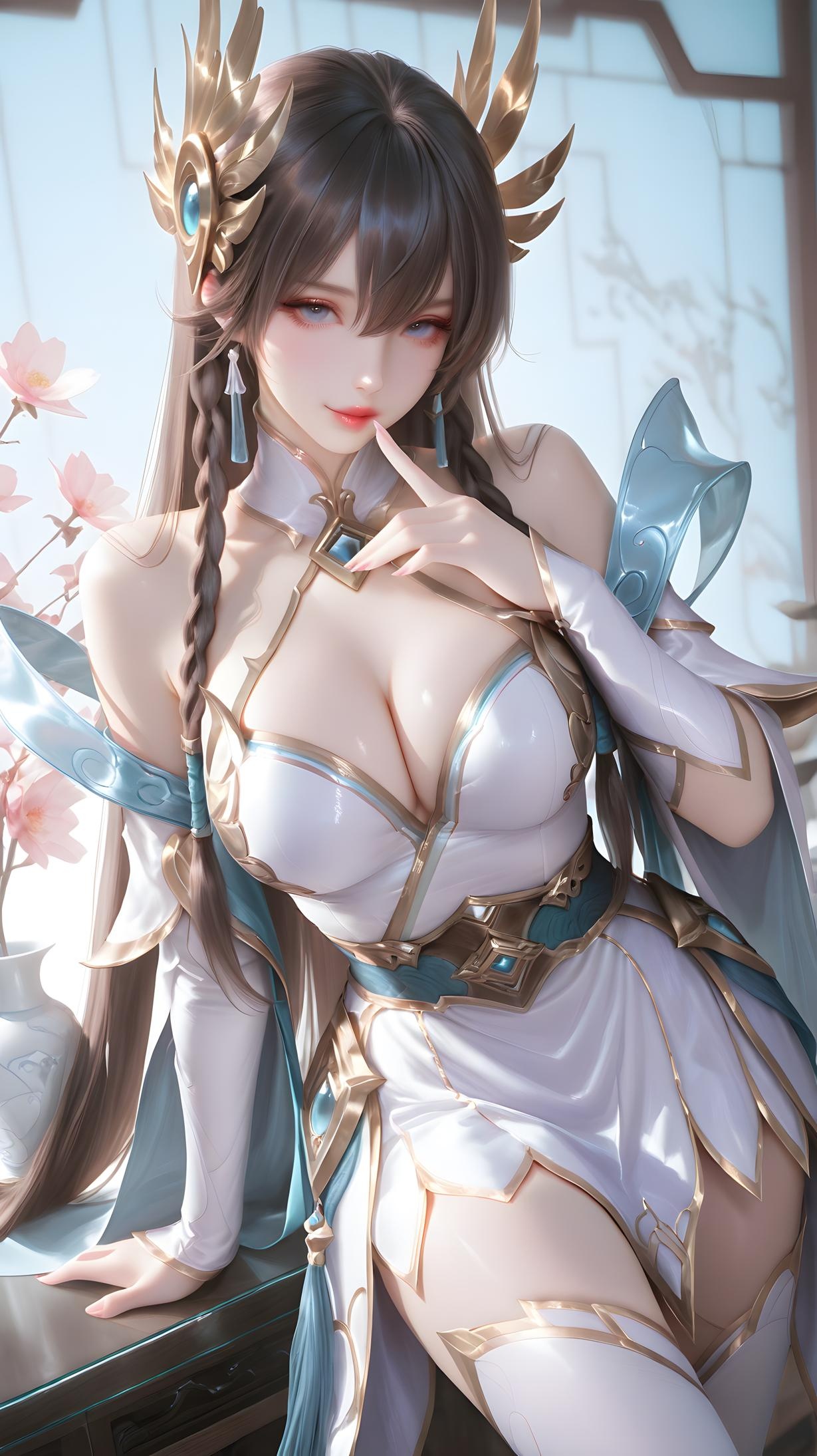 AI Generated Anime Girl - irelia：艾瑞莉娅白色长发蓝眼巨乳多角色 学生护士女仆兔郎体操服皮衣透明裸围裙 英雄联盟刀刃装诱惑 143P