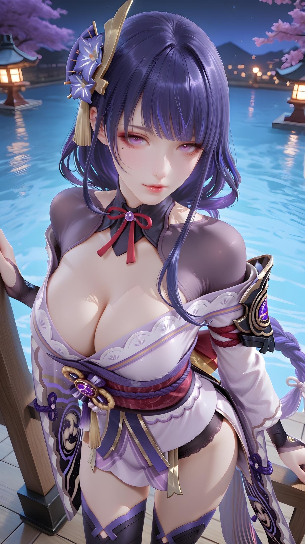 AI Generated Anime Girl - 雷电将军：原神雷神 3D立体感巨乳撩人姿势性感诱惑 150P
