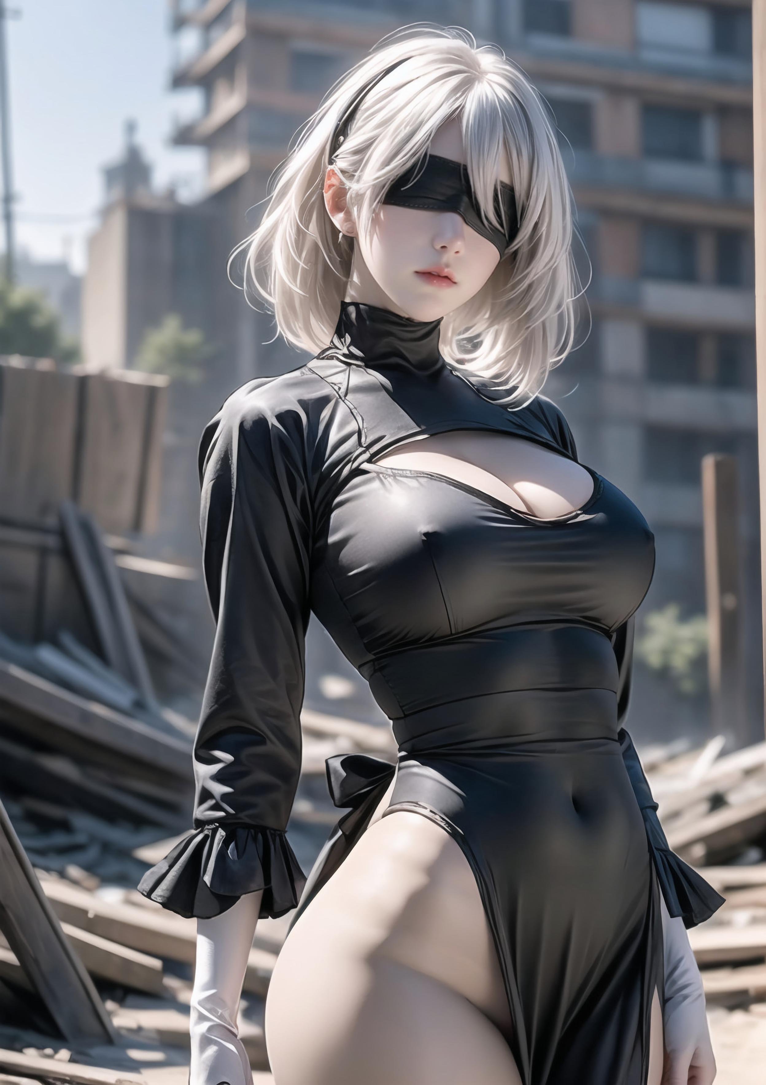 AI Generated Anime Girl - 2B：尼尔机械纪元白虎少女 湿身下撩人姿势展现性感诱惑 70P