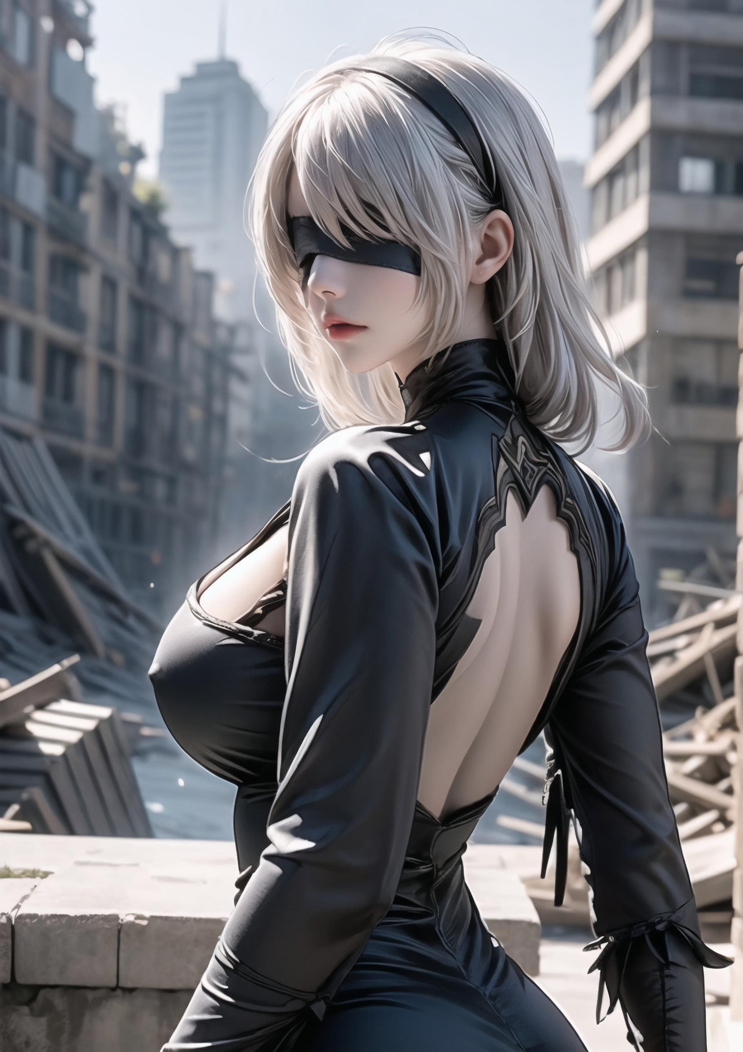 AI Generated Anime Girl - 2B：尼尔机械纪元白虎少女 湿身下撩人姿势展现性感诱惑 70P