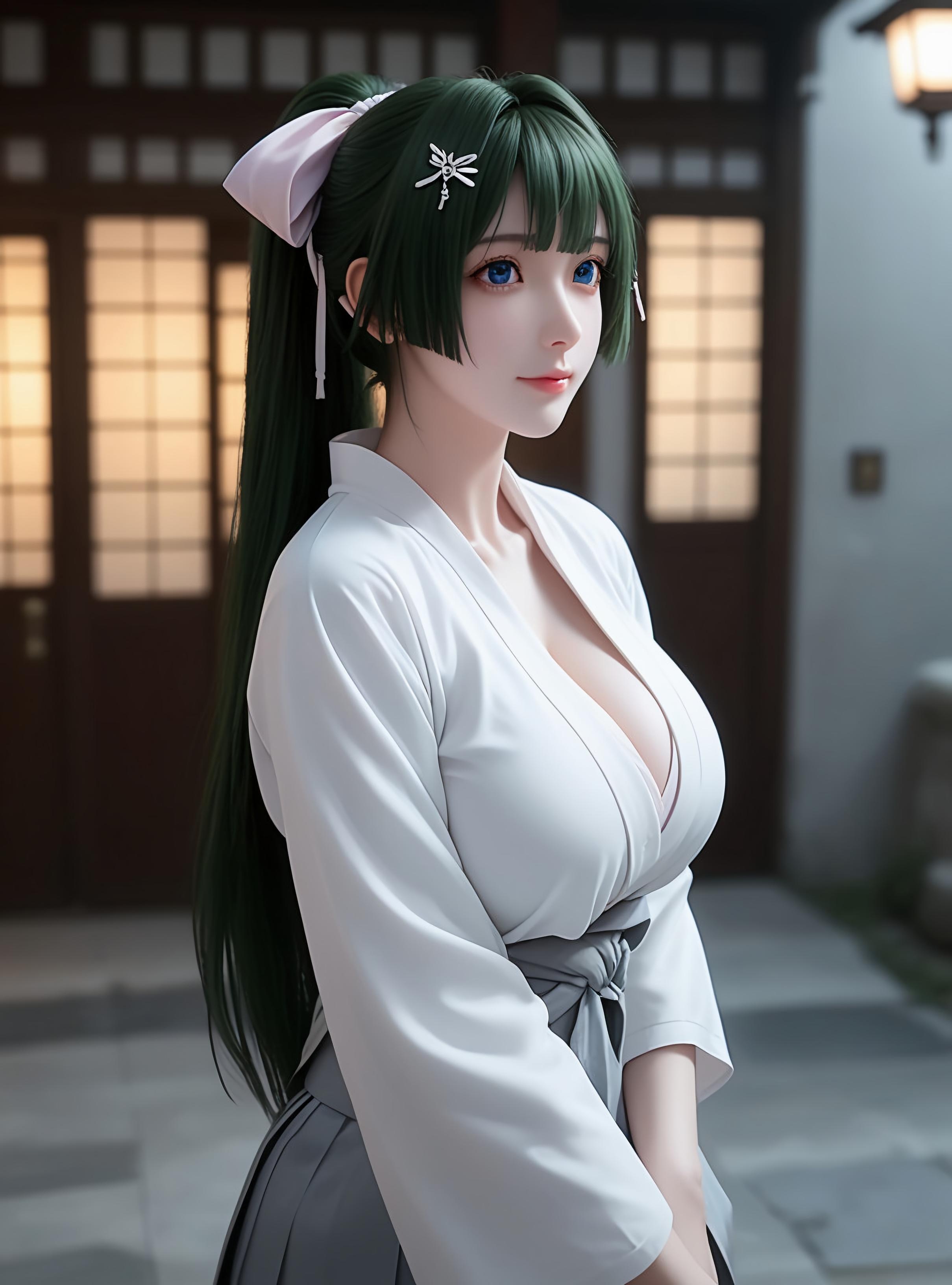 AI Generated Anime Girl - Yomogi Emarl：白皙肌肤完美曲线 巨乳低胸装撩人姿势 87P