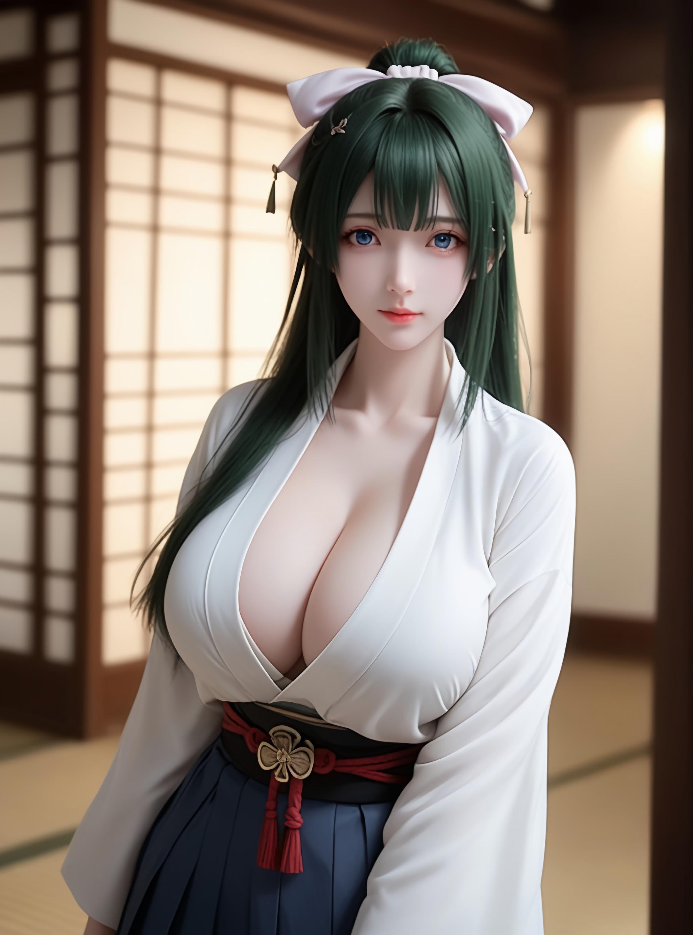 AI Generated Anime Girl - Yomogi Emarl：白皙肌肤完美曲线 巨乳低胸装撩人姿势 87P