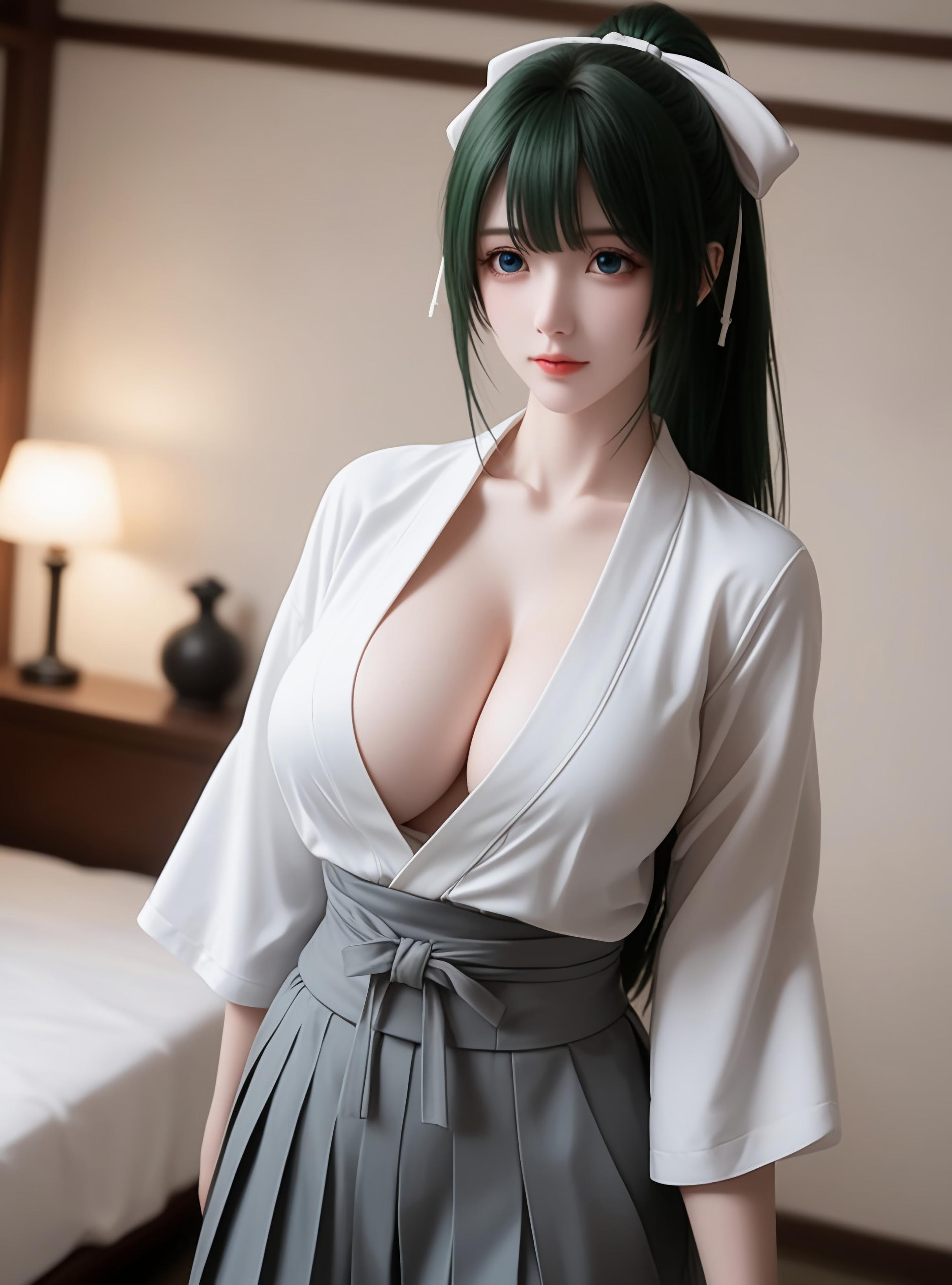AI Generated Anime Girl - Yomogi Emarl：白皙肌肤完美曲线 巨乳低胸装撩人姿势 87P