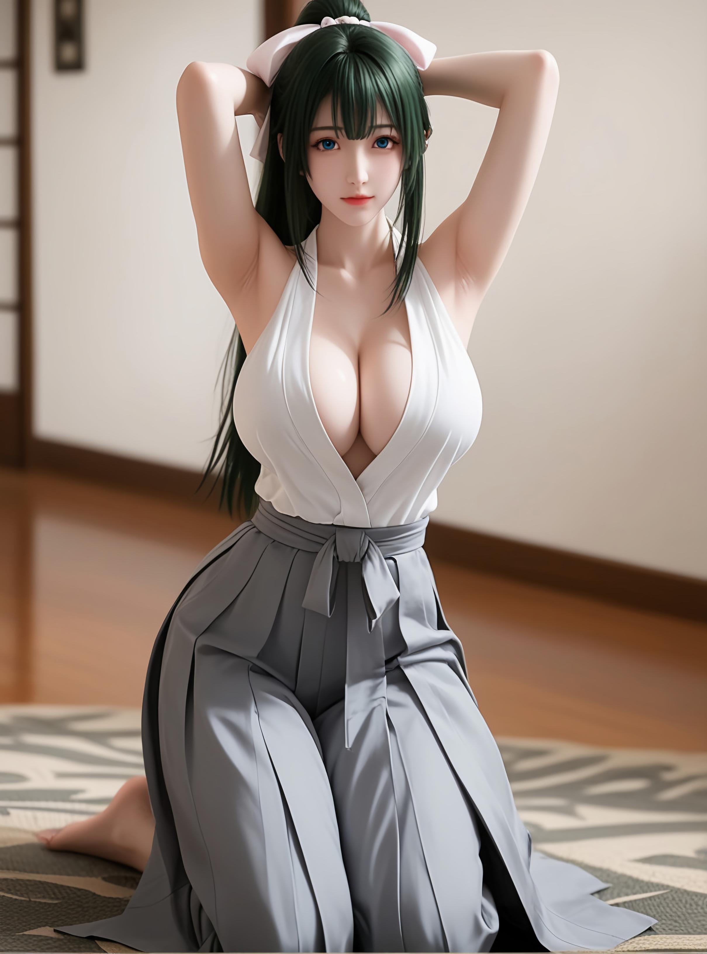 AI Generated Anime Girl - Yomogi Emarl：白皙肌肤完美曲线 巨乳低胸装撩人姿势 87P