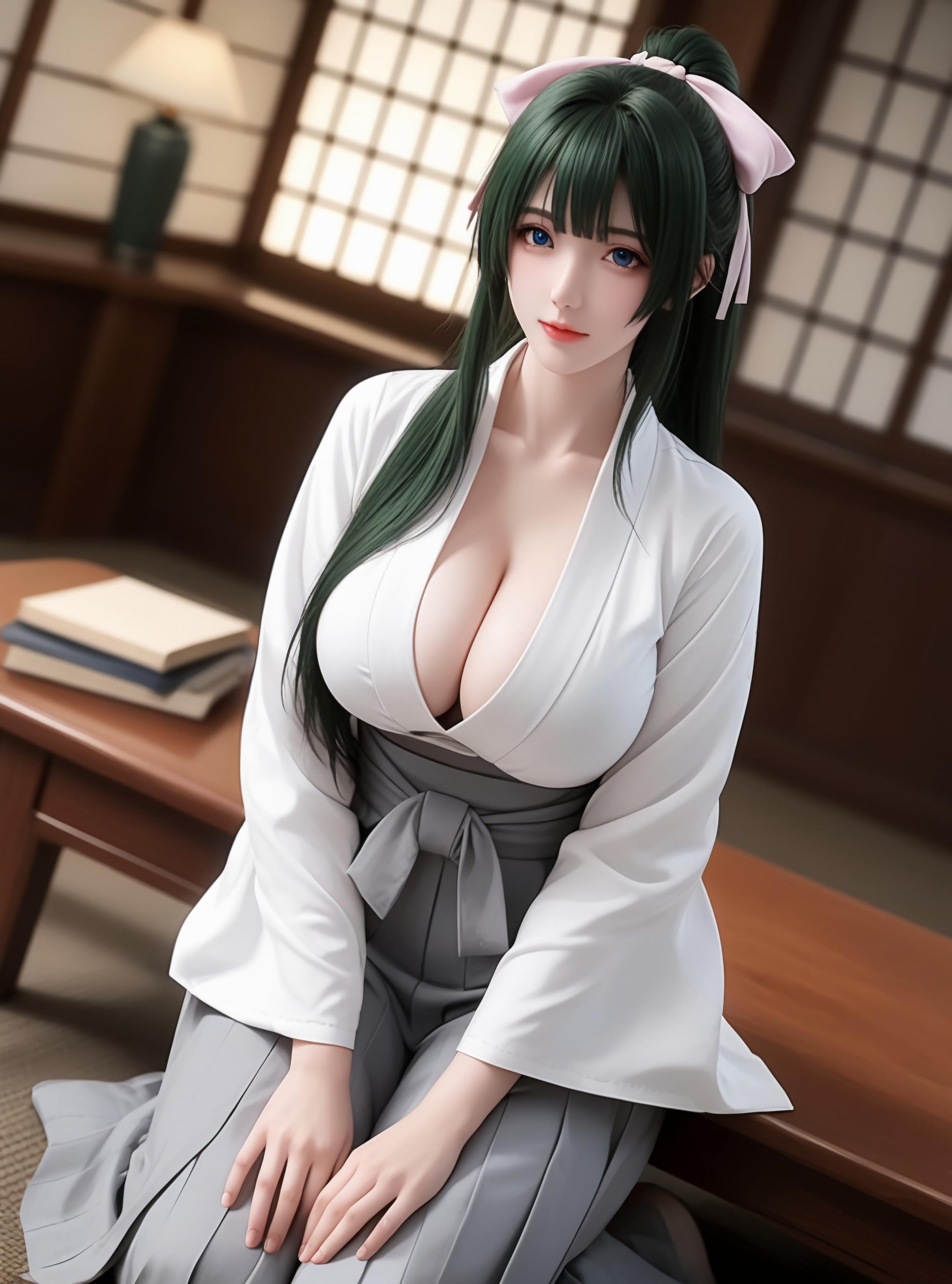 AI Generated Anime Girl - Yomogi Emarl：白皙肌肤完美曲线 巨乳低胸装撩人姿势 87P