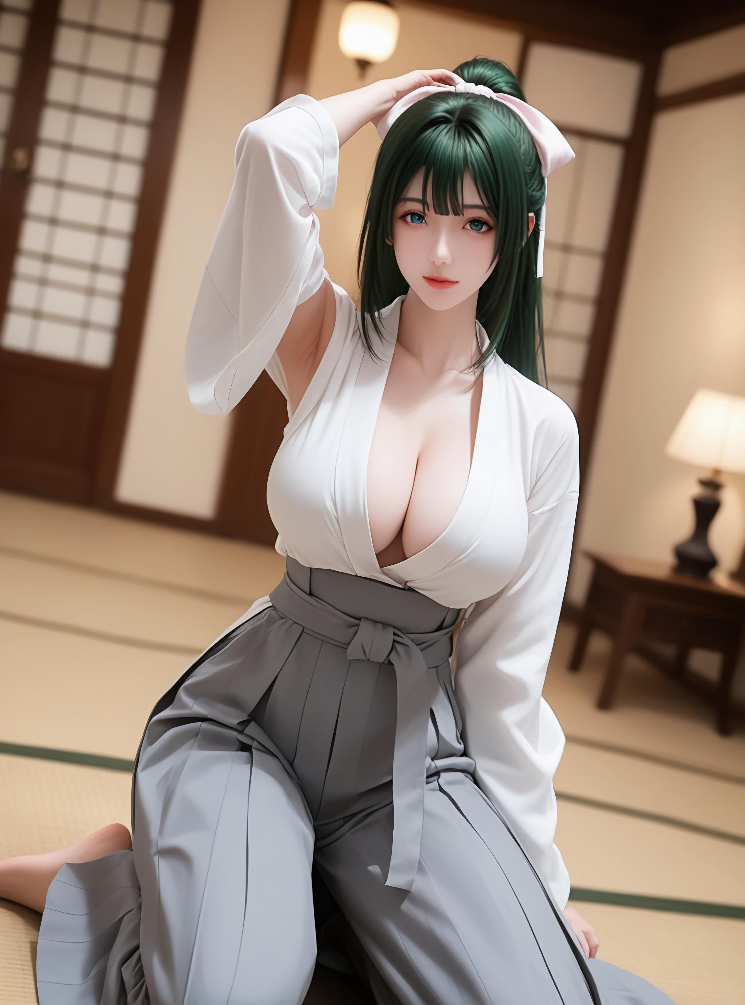 AI Generated Anime Girl - Yomogi Emarl：白皙肌肤完美曲线 巨乳低胸装撩人姿势 87P