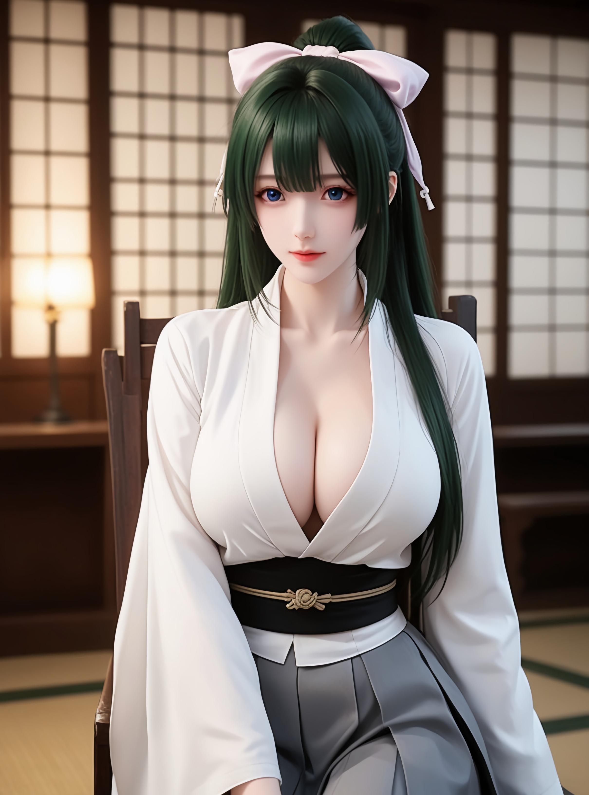AI Generated Anime Girl - Yomogi Emarl：白皙肌肤完美曲线 巨乳低胸装撩人姿势 87P