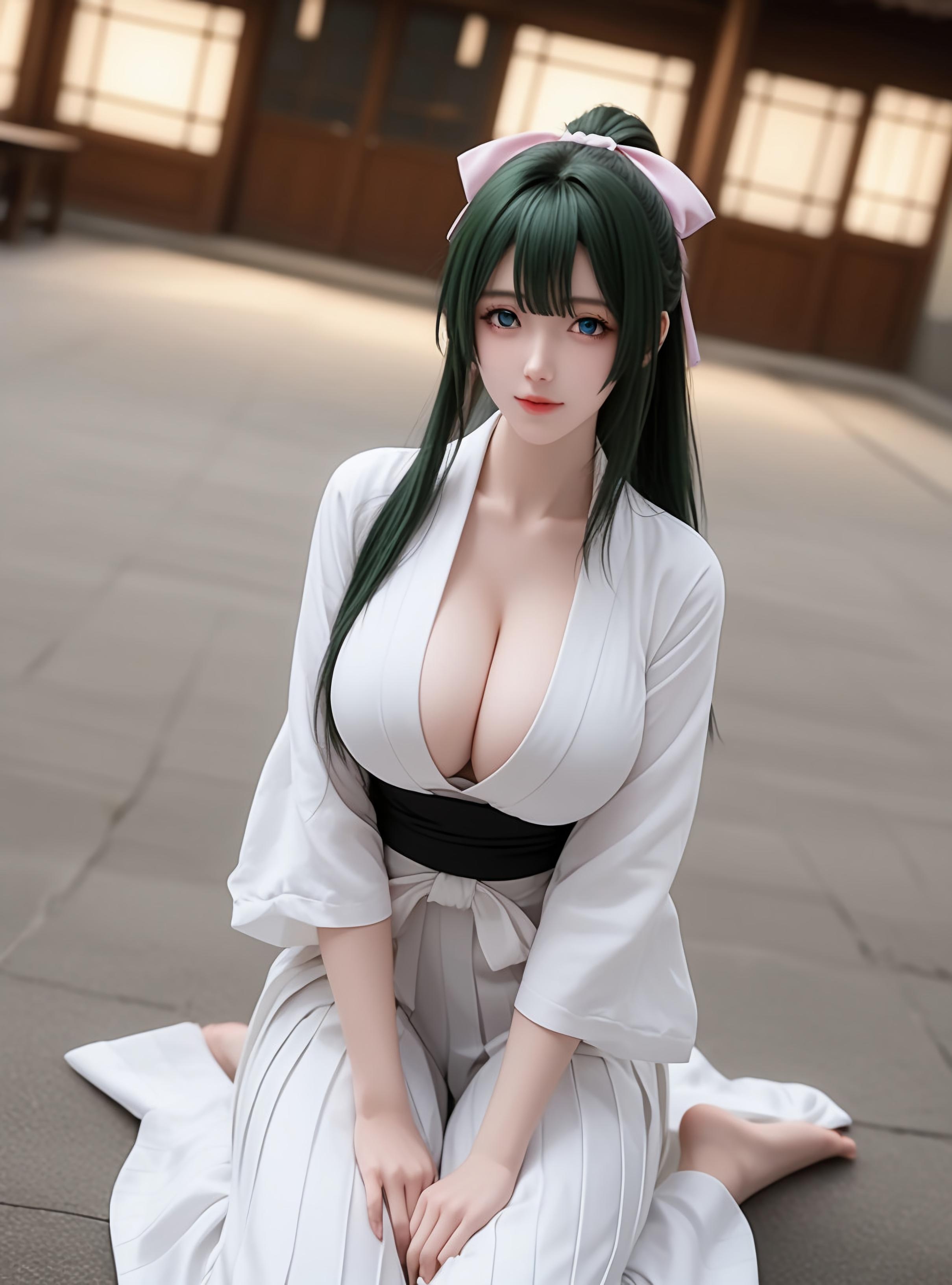 AI Generated Anime Girl - Yomogi Emarl：白皙肌肤完美曲线 巨乳低胸装撩人姿势 87P
