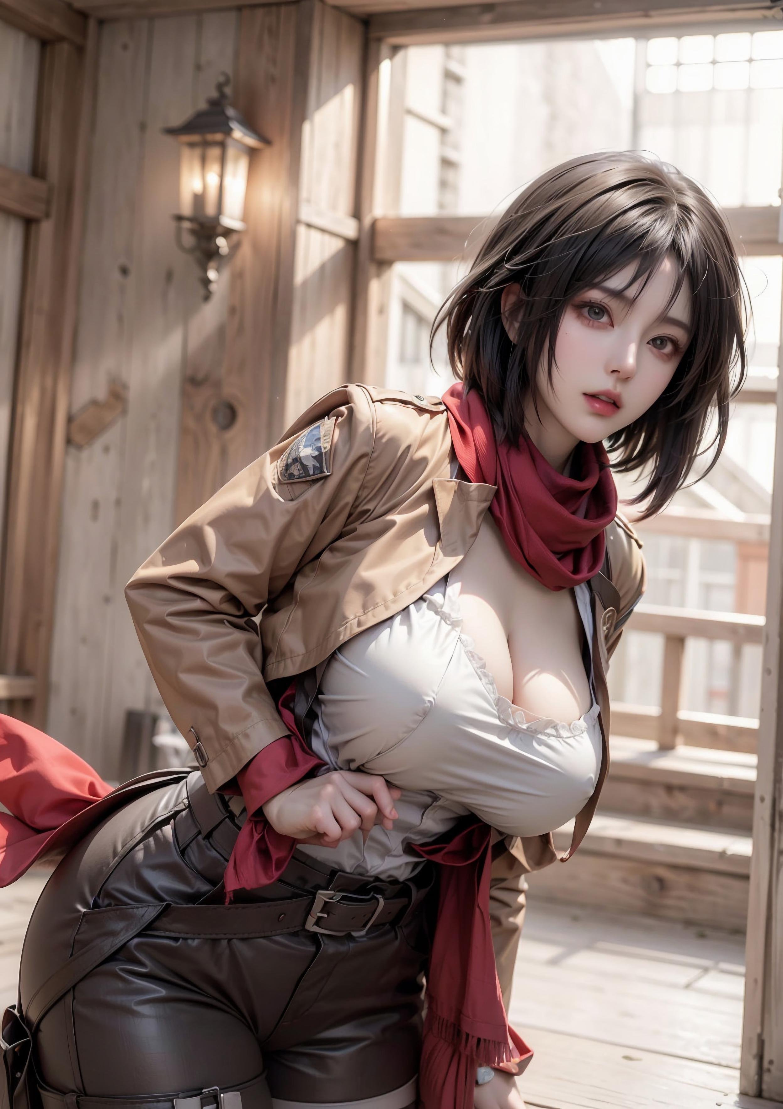 'สาวอนิเมะที่สร้างโดย AI - 三笠: รูปร่าง S จากการโจมตีของยักษ์ สวมชุดเปิดเผยความเซ็กซี่ 68P'