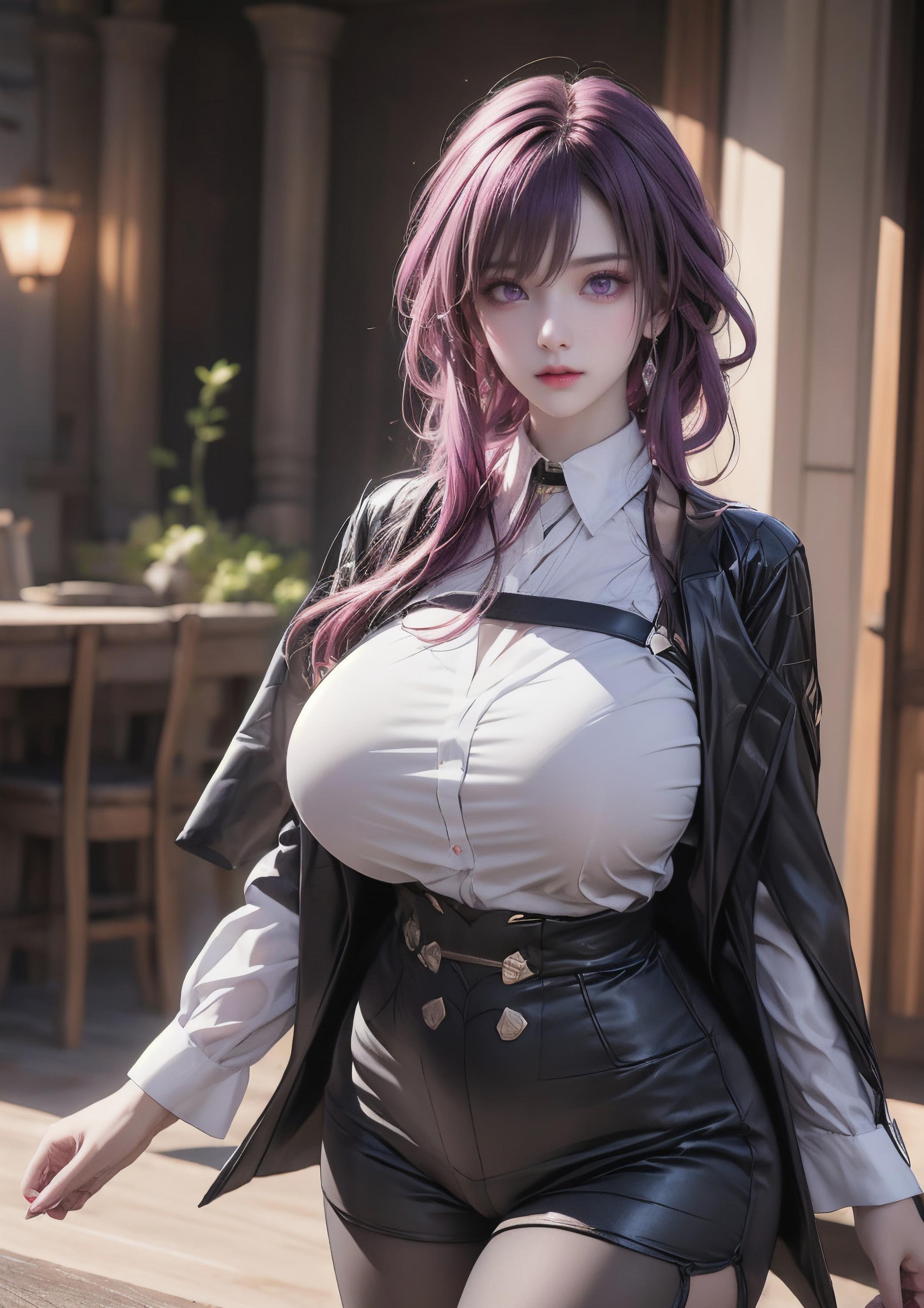 AI Generated Anime Girl - 卡芙卡：星穹铁道白发御姐 完美曲线下白皙肌肤展现撩人姿势 72P