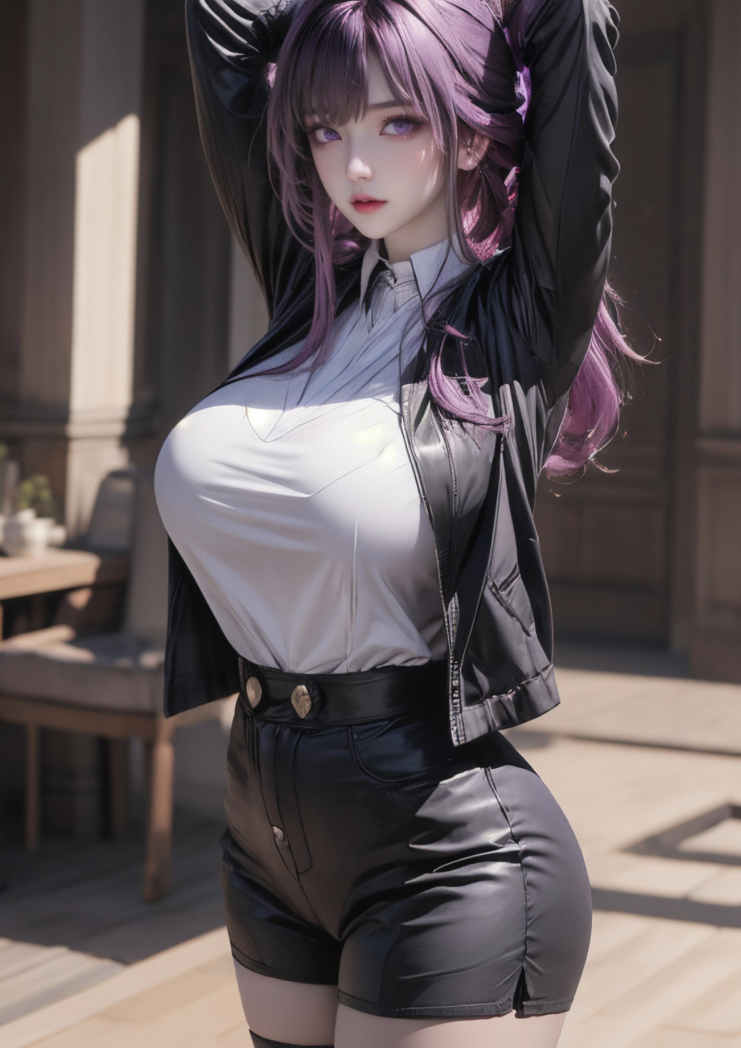 AI Generated Anime Girl - 卡芙卡：星穹铁道白发御姐 完美曲线下白皙肌肤展现撩人姿势 72P