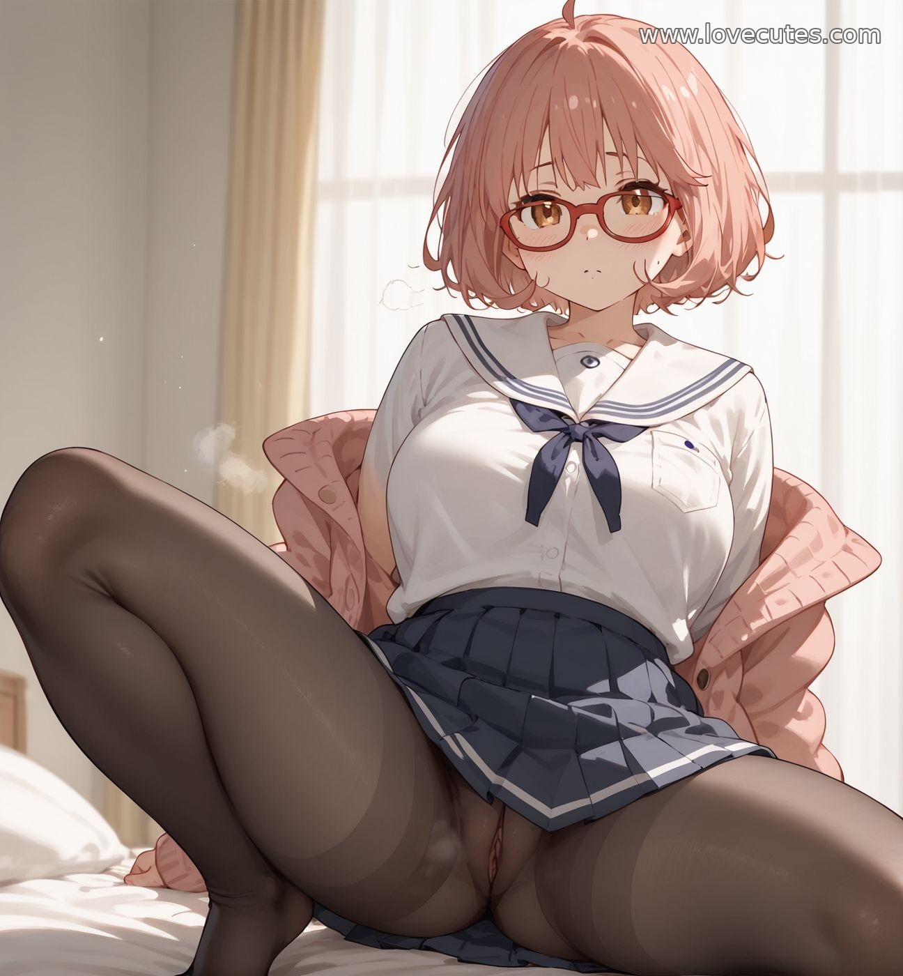 AI Generated Anime Girl - 栗山未来：蓝发元气少女 学生装撩人姿势展现青春活力 150P