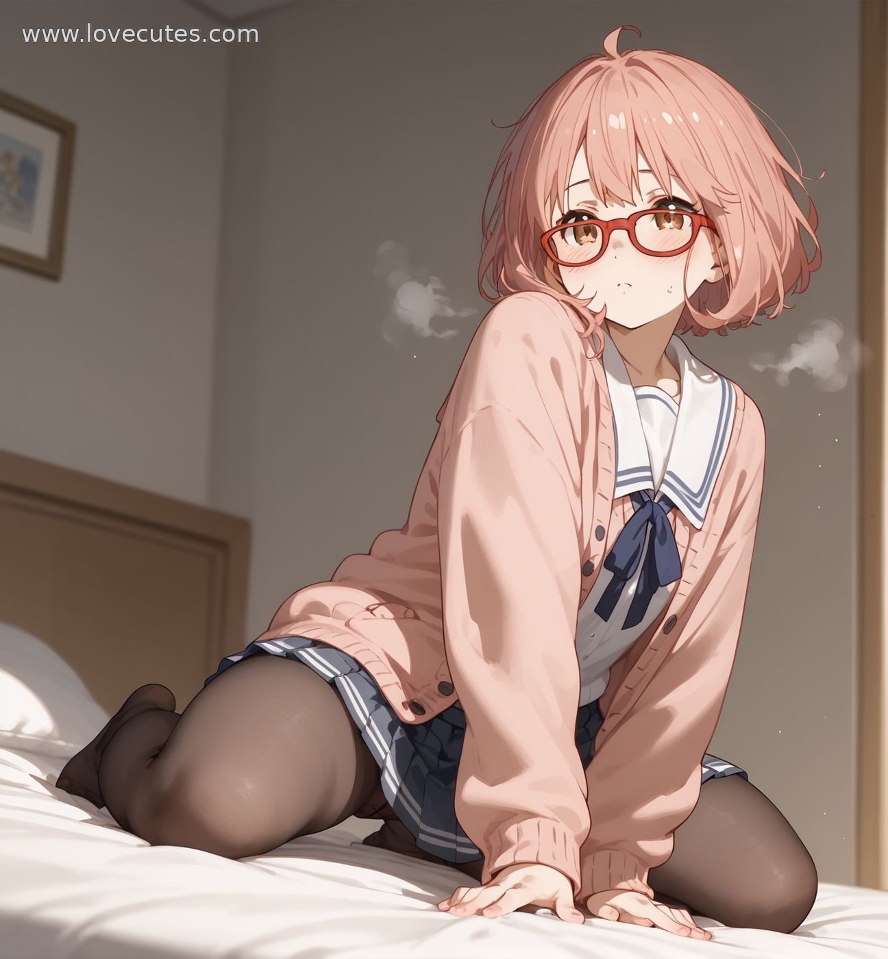 AI Generated Anime Girl - 栗山未来：蓝发元气少女 学生装撩人姿势展现青春活力 150P