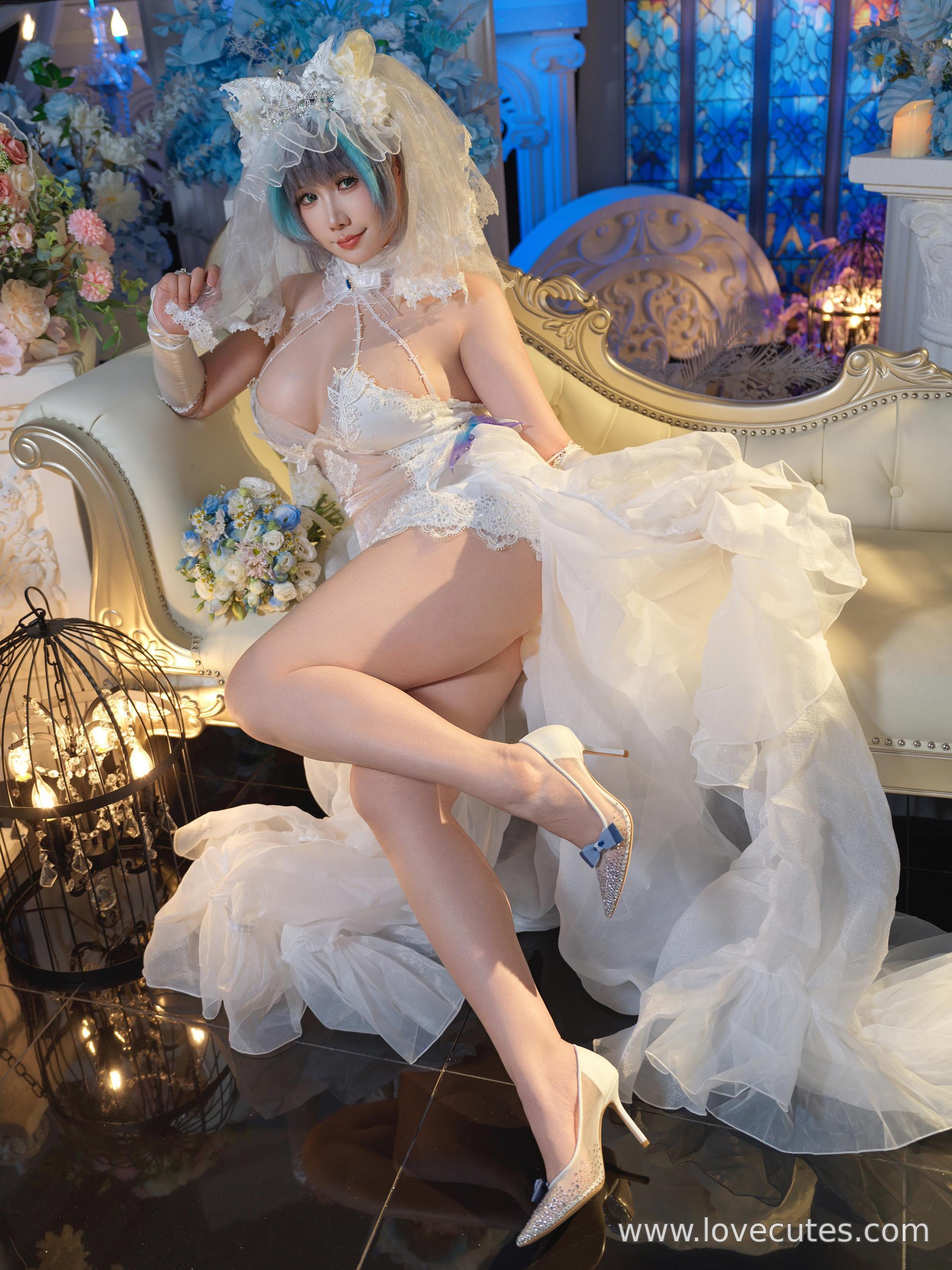 cosplay] 麻花麻花醬 - 碧藍航線柴郡：婚紗蕾絲搭配高跟鞋 優雅儀式感拉滿 33P1V